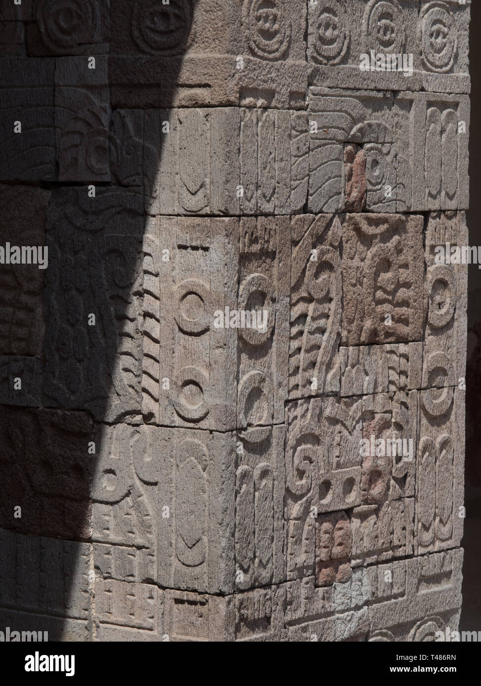 Intricate carvings on stone walls at Teotihuacan Stock Photo