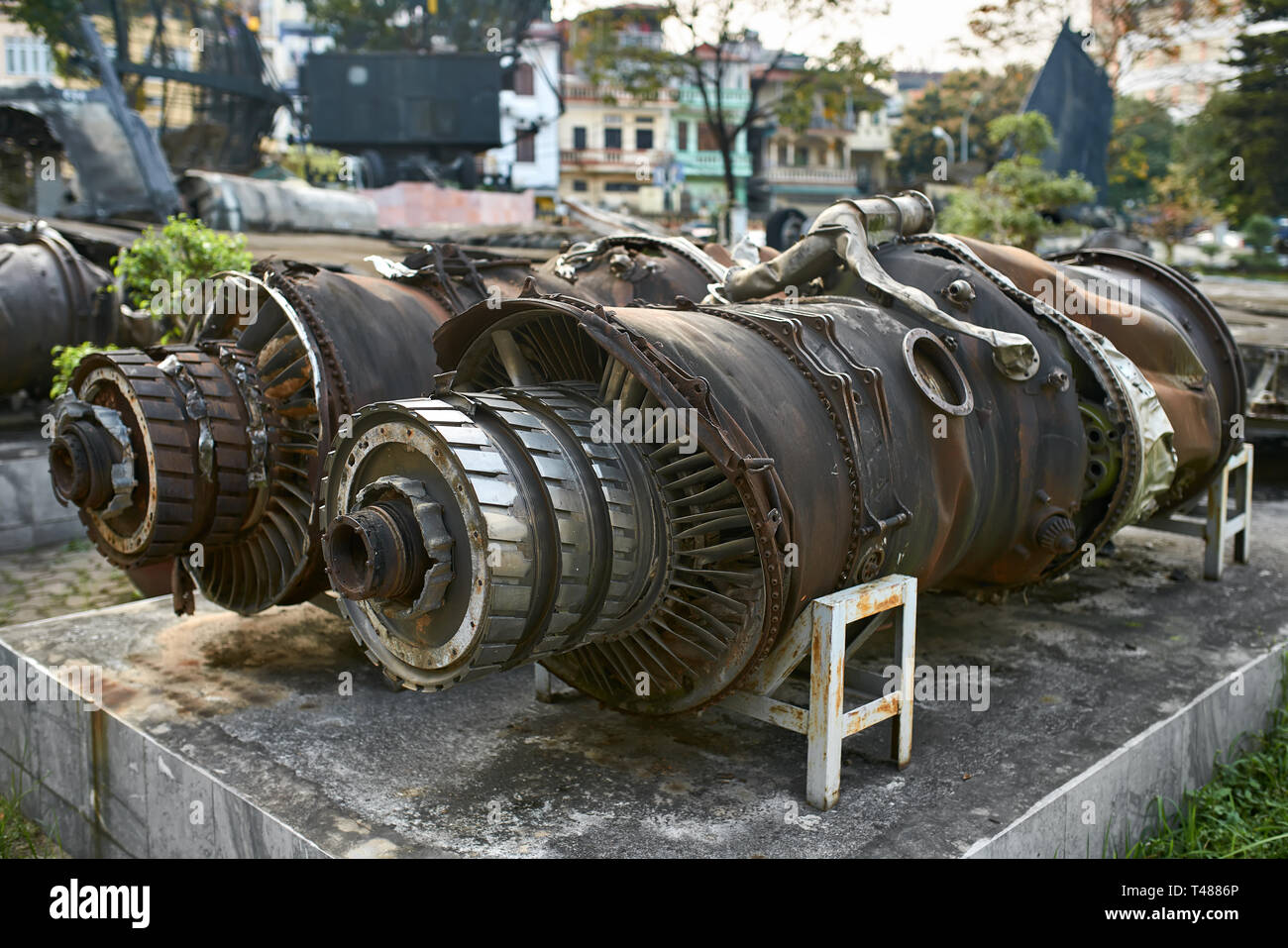 Wreckage B-52 aircraft of time of Vietnamese War in Hanoi museum Stock Photo