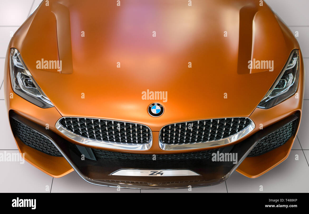 Munich, Germany - April 21, 2018: Front view of BMW Z4 convertible sportscar new concept the third generation model in G29 production version Stock Photo