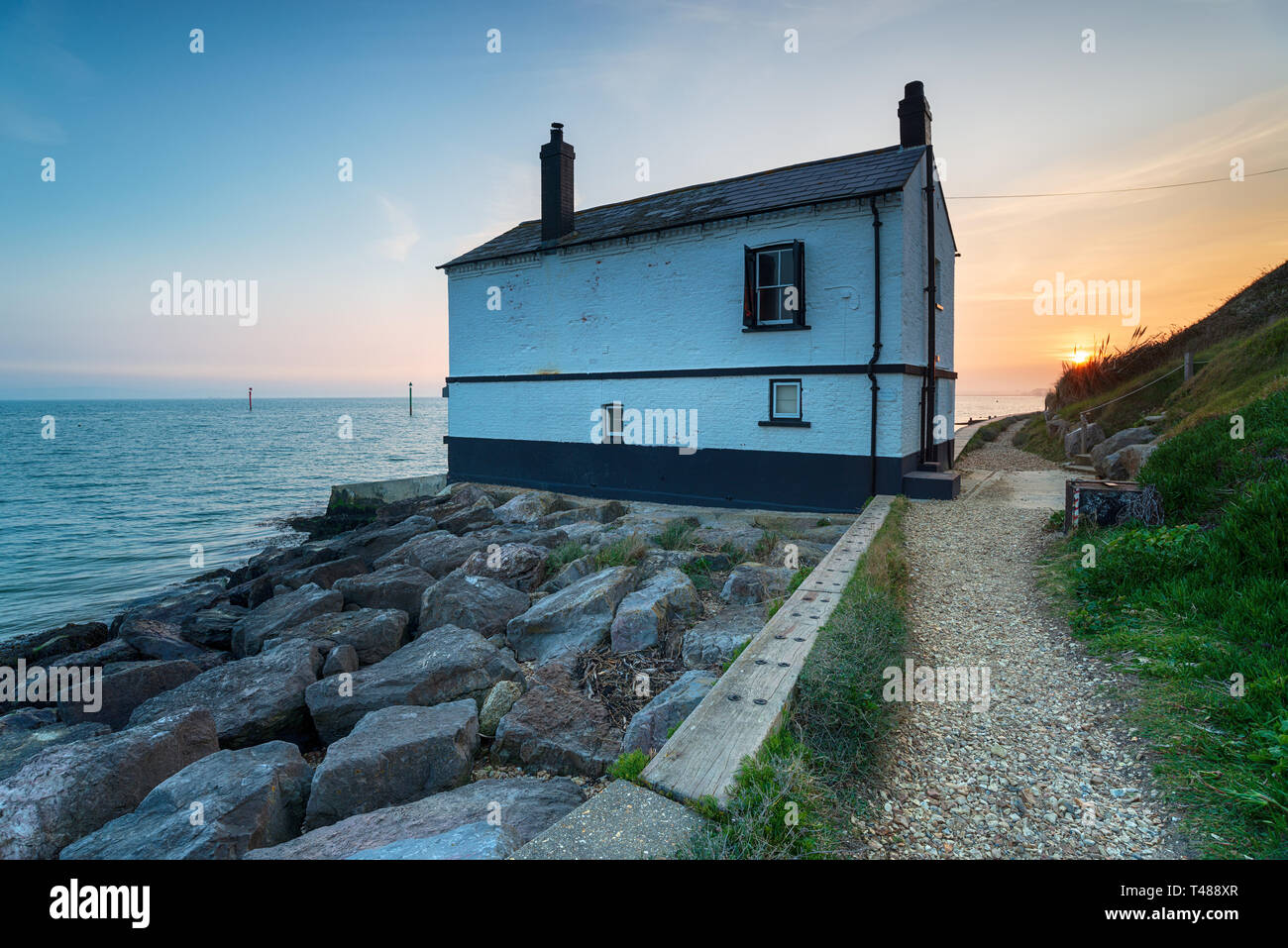 A house on the beach at Lepe in the New Forest National Park in Hampshire Stock Photo