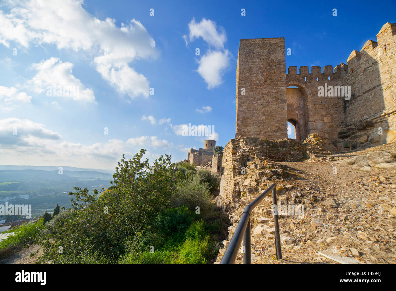 Castle of Jimena de la Frontera, Cadiz, Spain. Main entrance overlooking the town Stock Photo