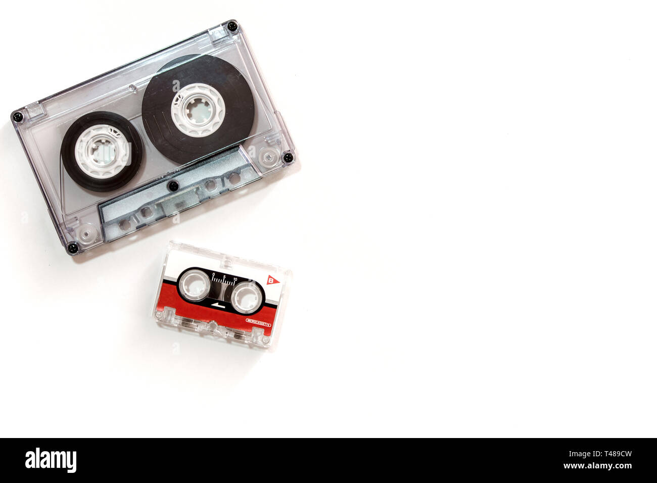 Different sizes of audio cassette tape isolated on white background