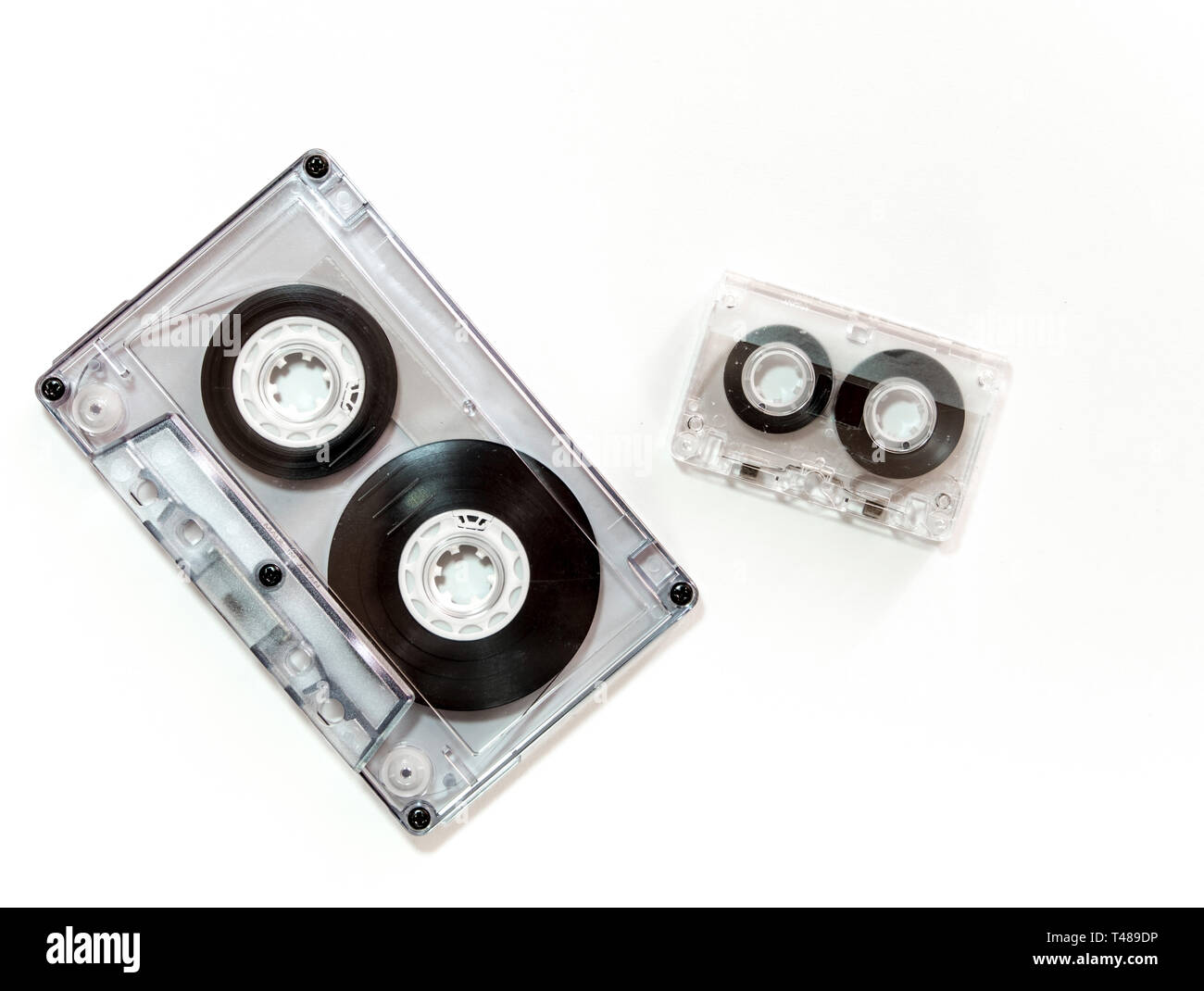 Different sizes of audio cassette tape isolated on white background
