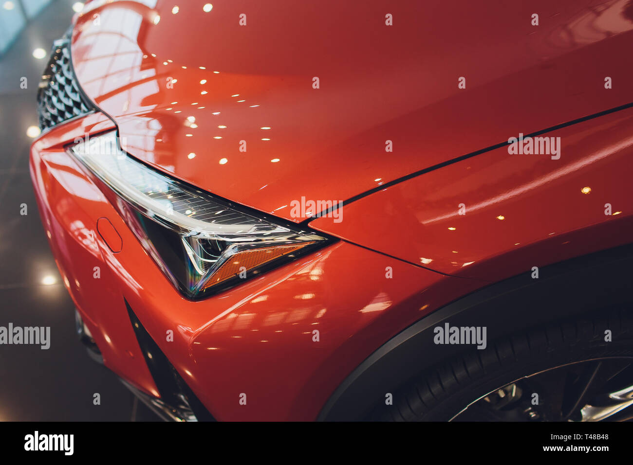 Beautiful parts of the new car. Car headlights, headlights, body lights