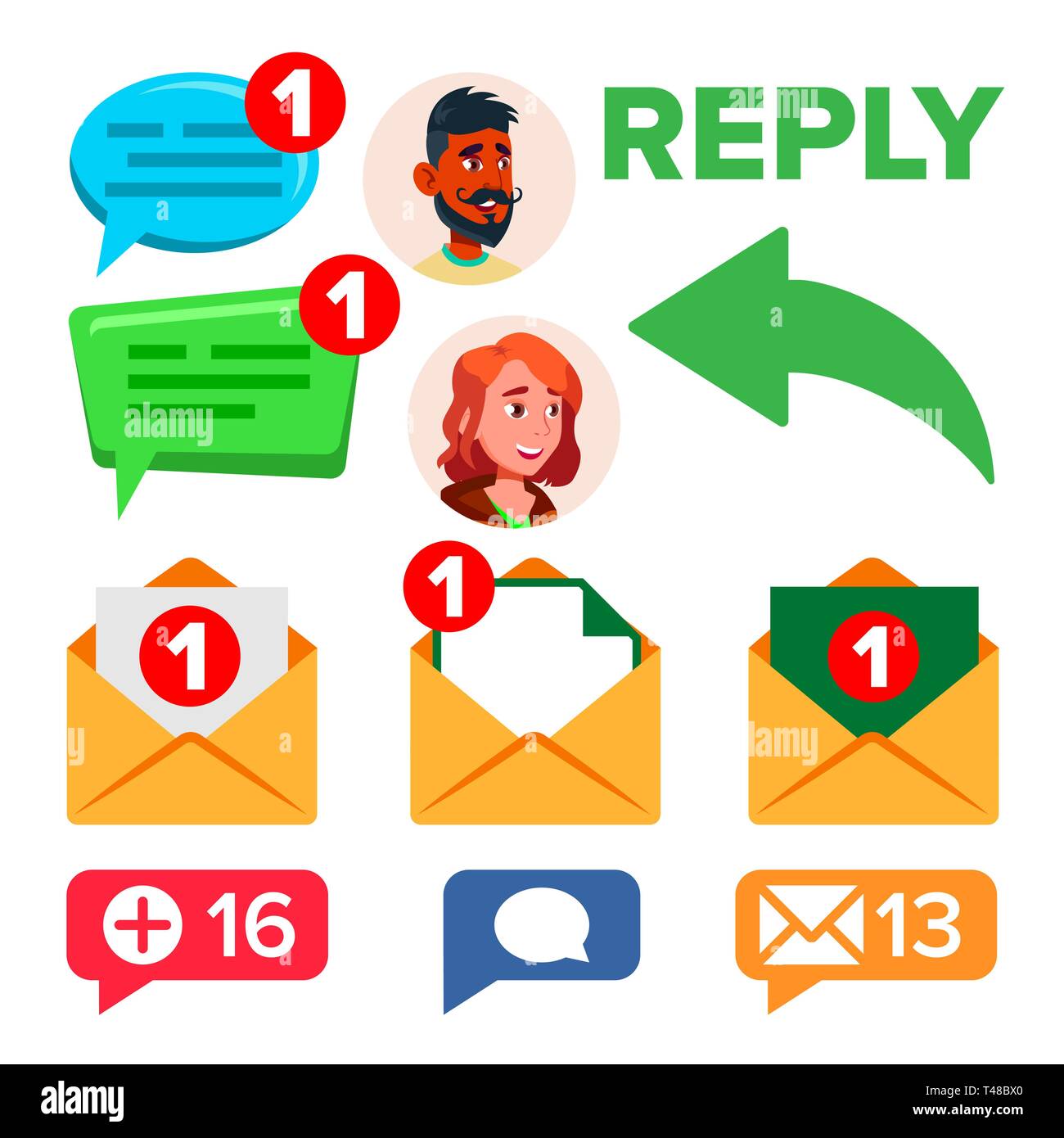 Social Media Networks Message, Vector Icons Set Stock Vector