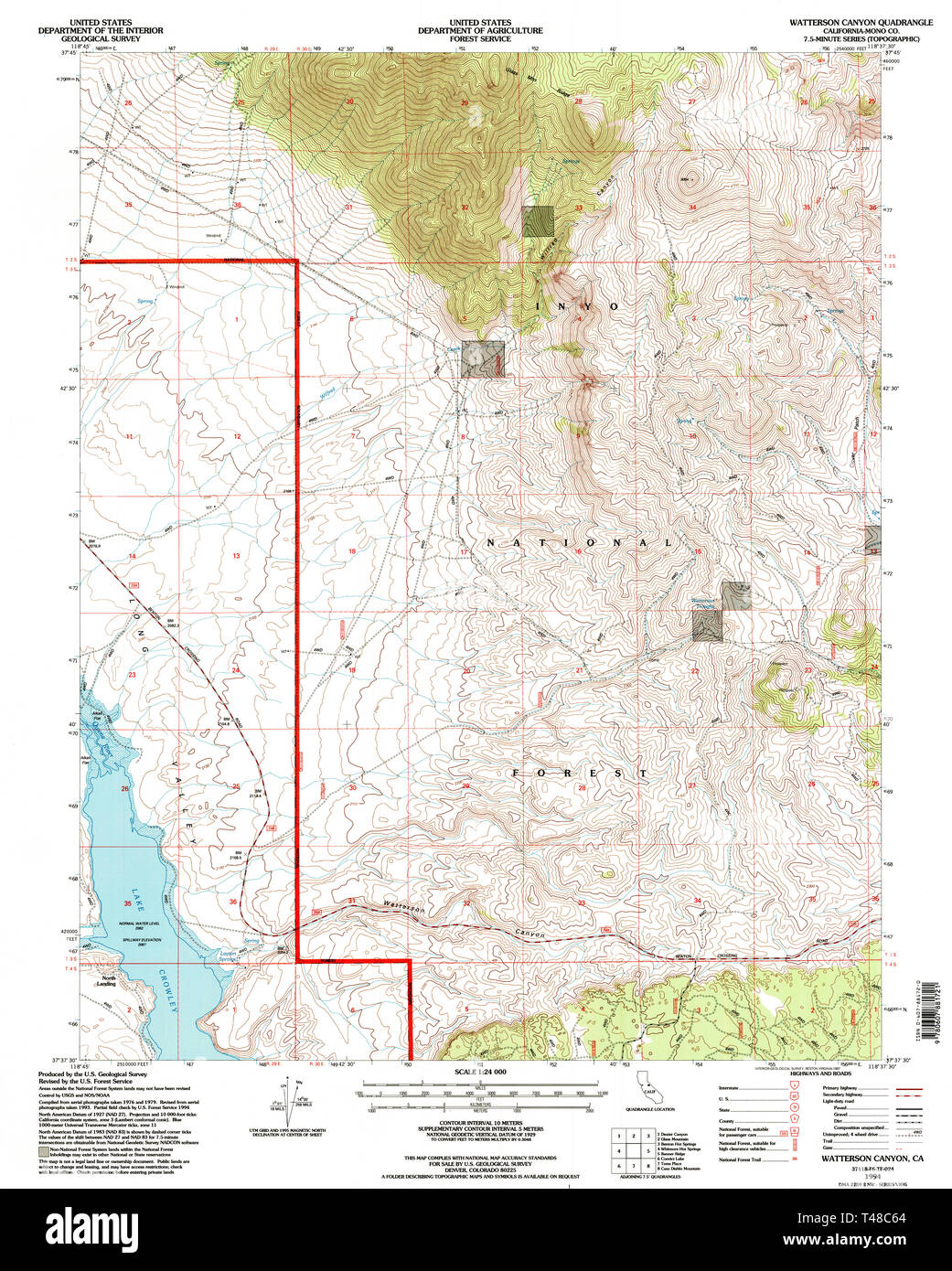 USGS TOPO Map California CA Watterson Canyon 102401 1994 24000 Restoration Stock Photo