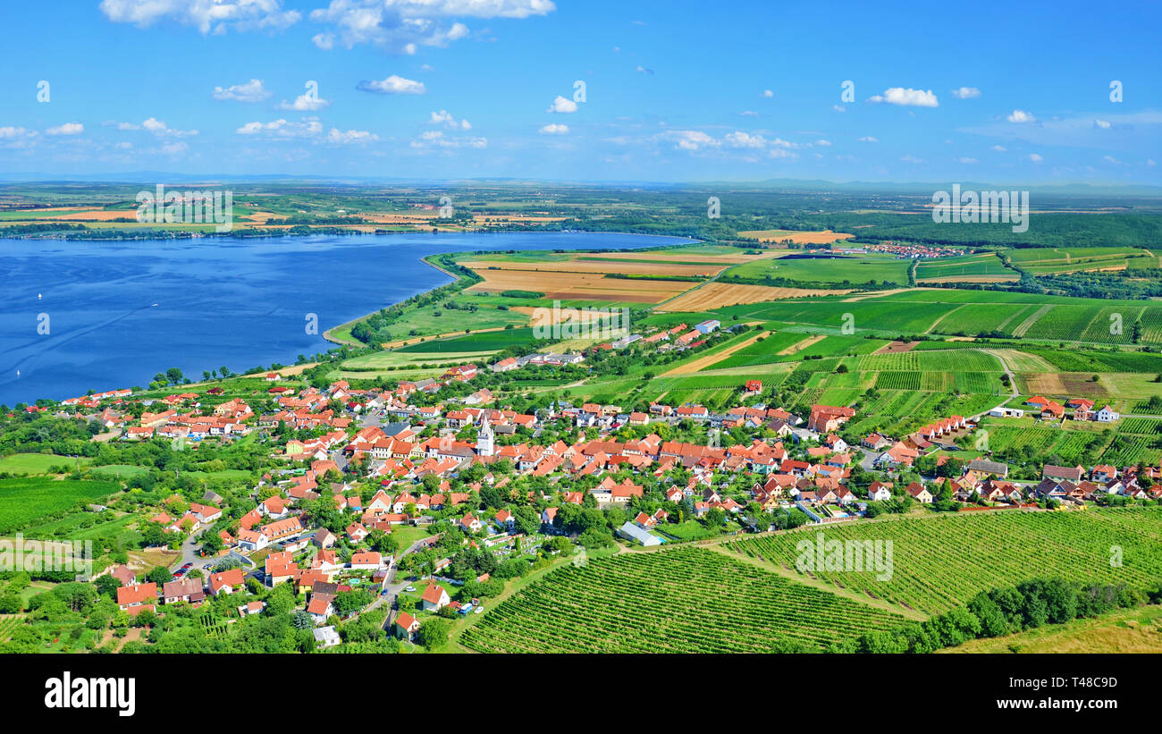 Amazing Czech landscape around Moravian village Pavlov captured on 16:9 aerial photography. Stock Photo