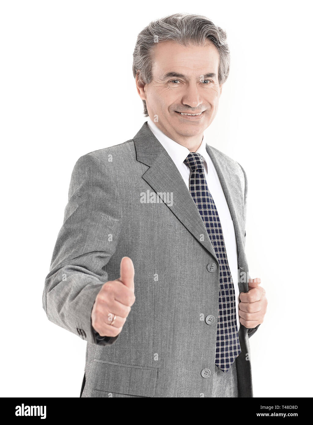 confident businessman shows thumb up.isolated on white background Stock ...