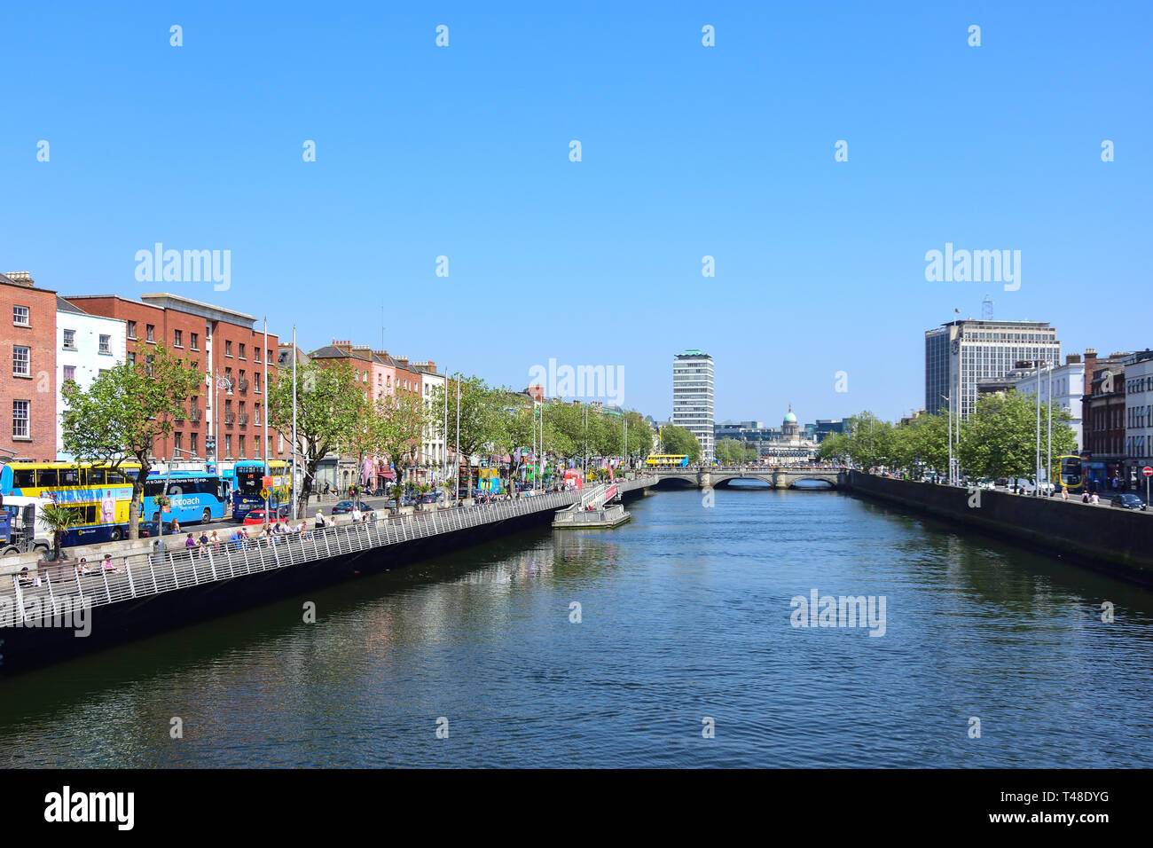View of River Liffey from Ha'penny Bridge, Dublin, Leinster Province, Republic of Ireland Stock Photo