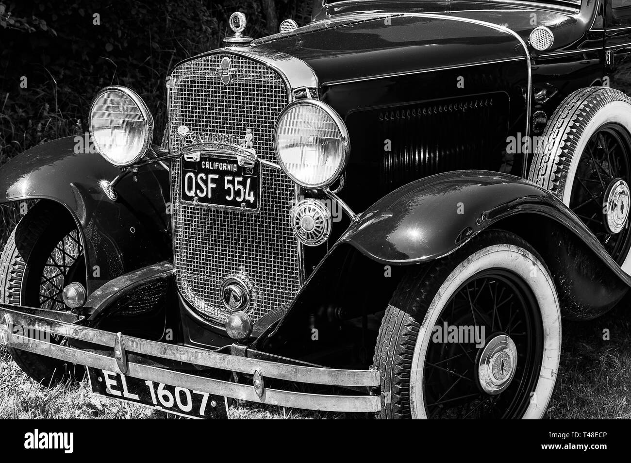 A 1931 Chevrolet sedan on display at a car show Stock Photo