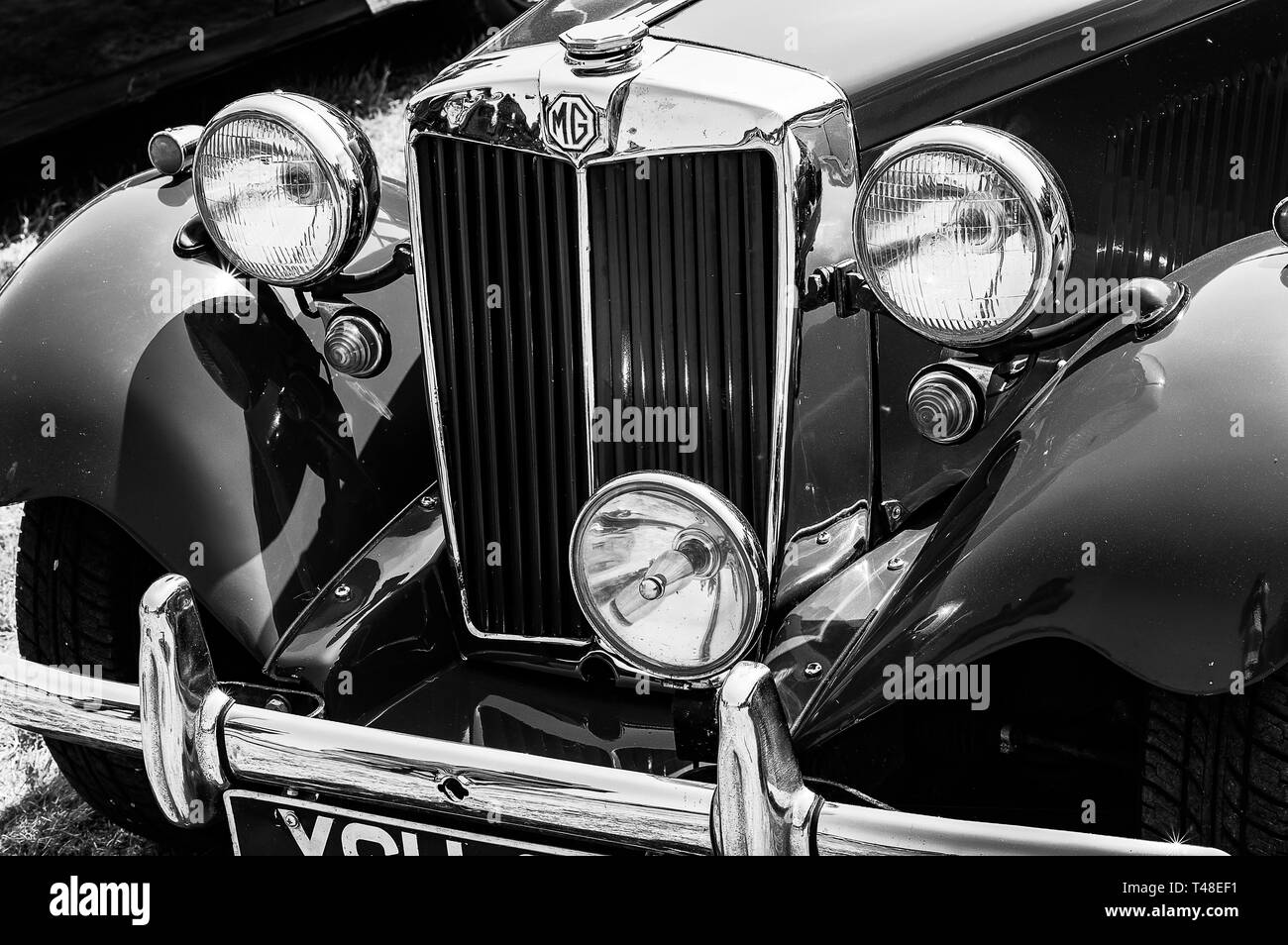 The front of an old MG TA on display at a car show Stock Photo