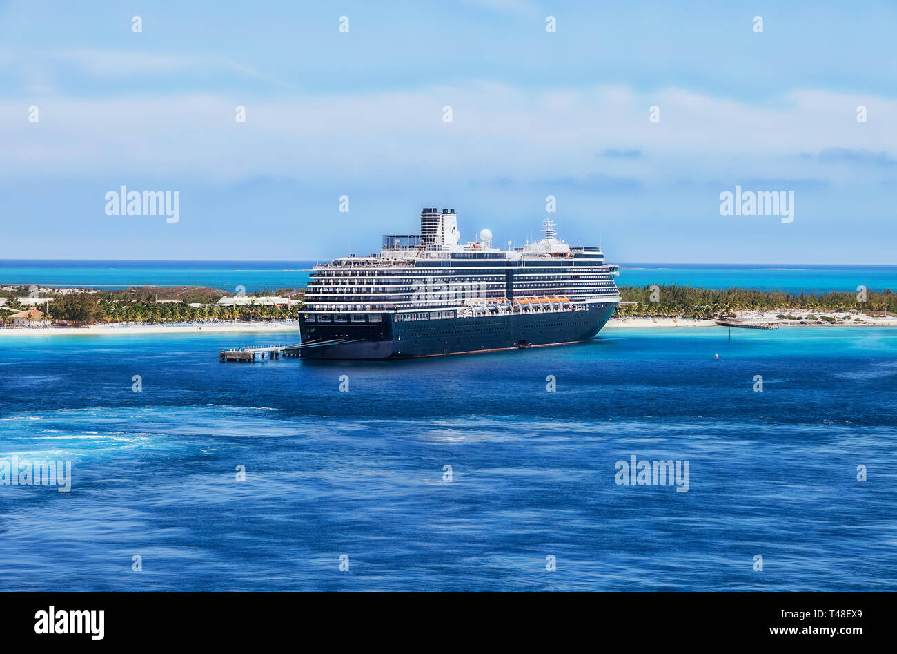 A cruise ship anchored on the beach of Grand Turk. Stock Photo
