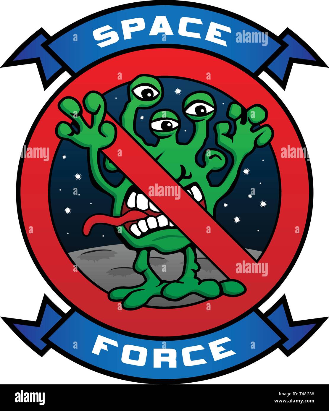 Funny Space Force Alien Cartoon Vector Illustration Stock Vector