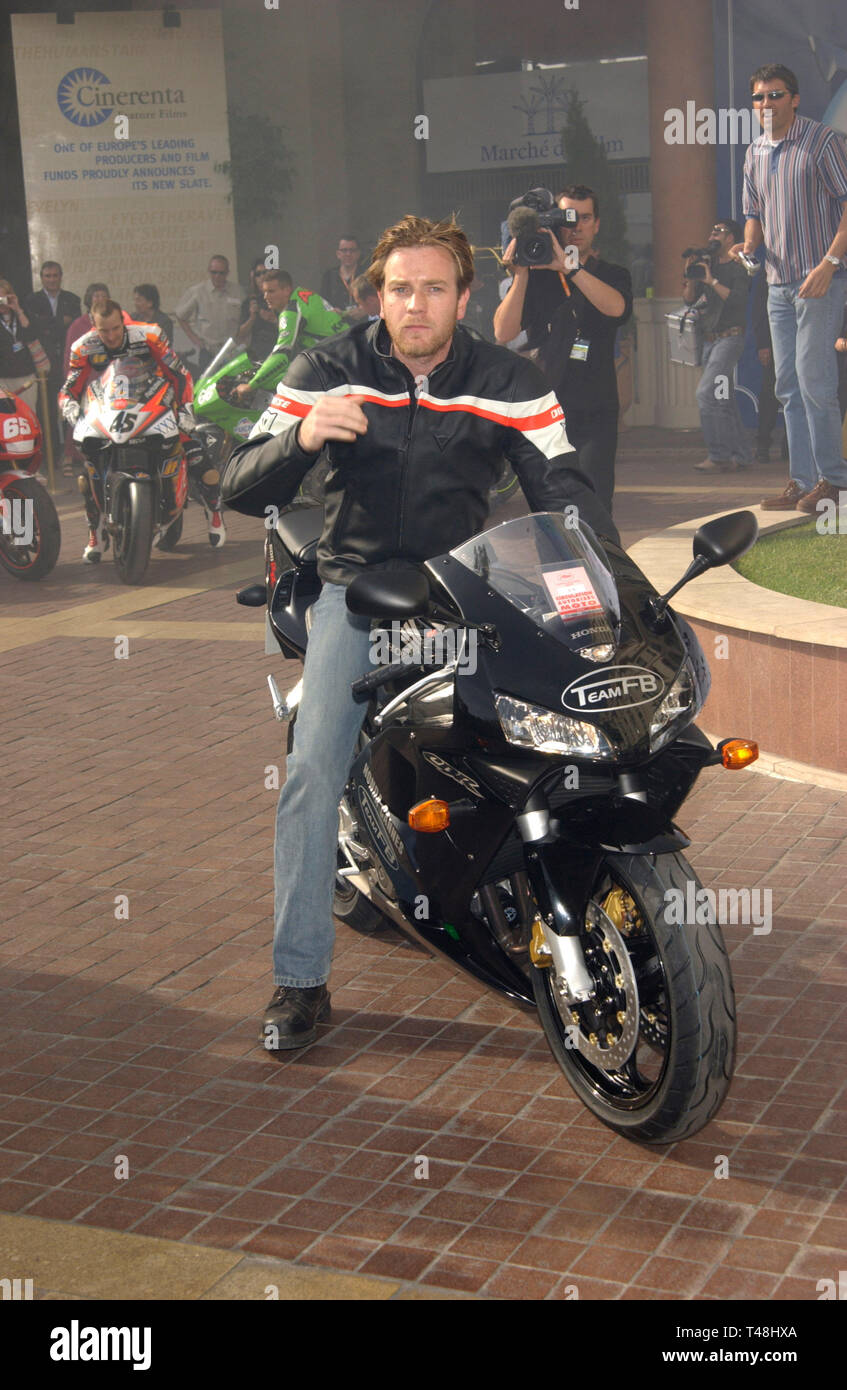 CANNES, FRANCE. May 16, 2003: Actor EWAN McGREGOR at photocall at the Cannes  Film Festival for his new documentary movie Faster, which follows the  action on the MOTO Grand Prix circuit Stock