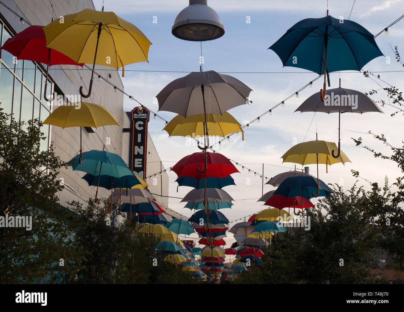 Umbrella public art installation on Aldrich Street in Austin, Texas Stock Photo