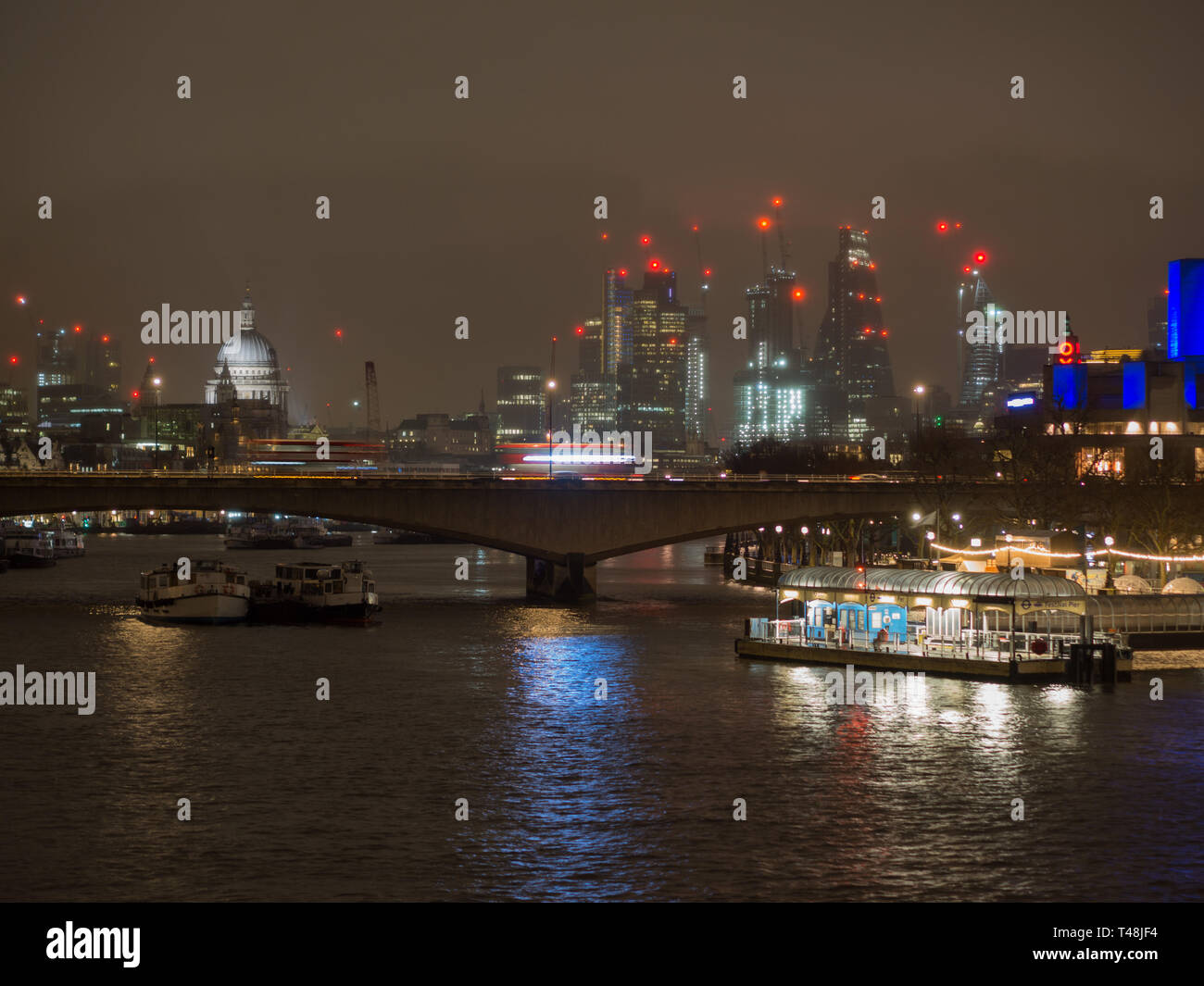 London at night: A view of the Thames including Waterloo Bridge, St. Paul's Cathedral and the London skyline Stock Photo