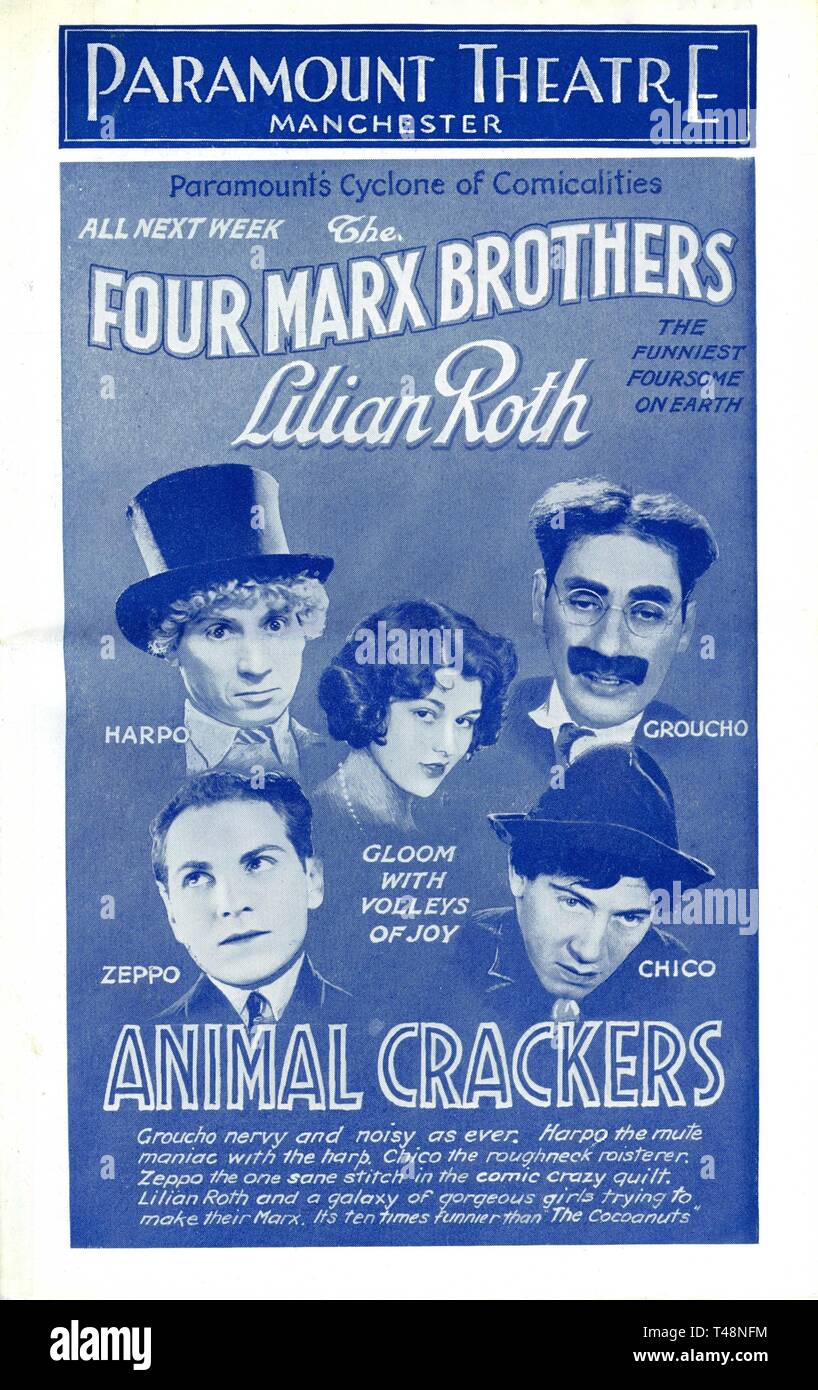 THE FOUR MARX BROTHERS Groucho Chico Harpo Zeppo Lilian Roth ANIMAL CRACKERS 1930 director Victor Heerman writers George S. Kaufman Morrie Ryskind Bert Kalmar Harry Ruby Paramount Pictures Stock Photo