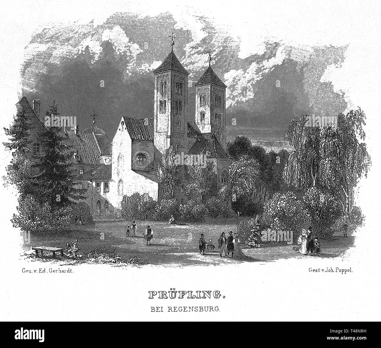 Pufening, Regensburg, drawing Ed. Gernhardt, steel engraving by J. Poppel, 1840-1854, Kingdom of Bavaria, Germany Stock Photo