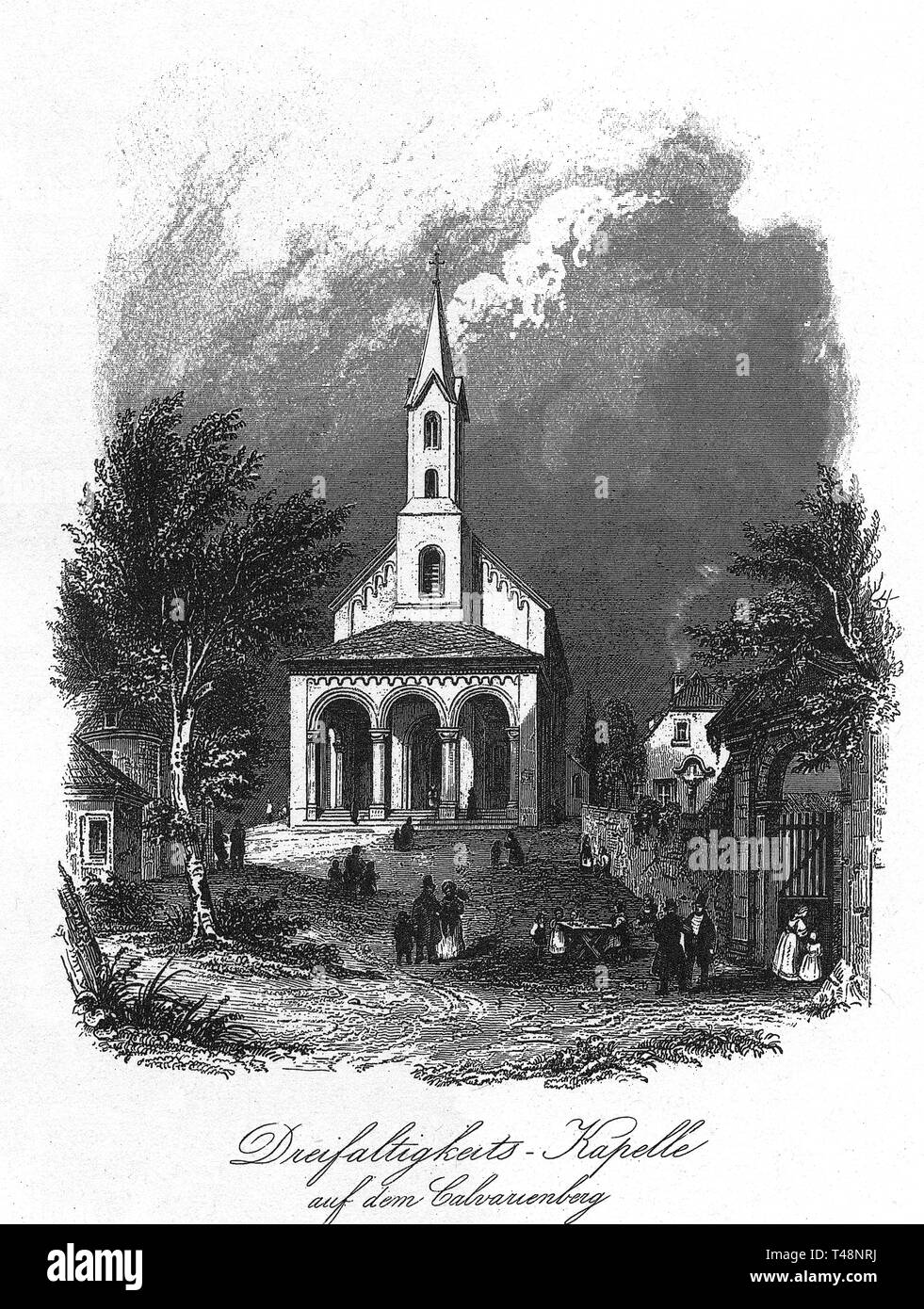 Chapel of the Holy Trinity on Calvary Hill, Regensburg, drawing by Ed. Gernhardt, steel engraving by J. Poppel, 1840-1854, Kingdom of Bavaria, Germany Stock Photo