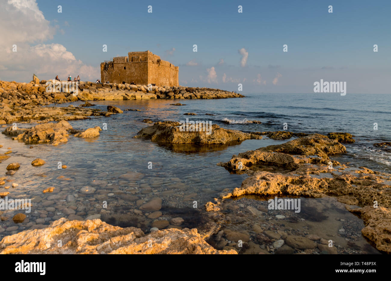 Paphos Castle is a historical landmark on the West coast of the island of cyprus. Stock Photo