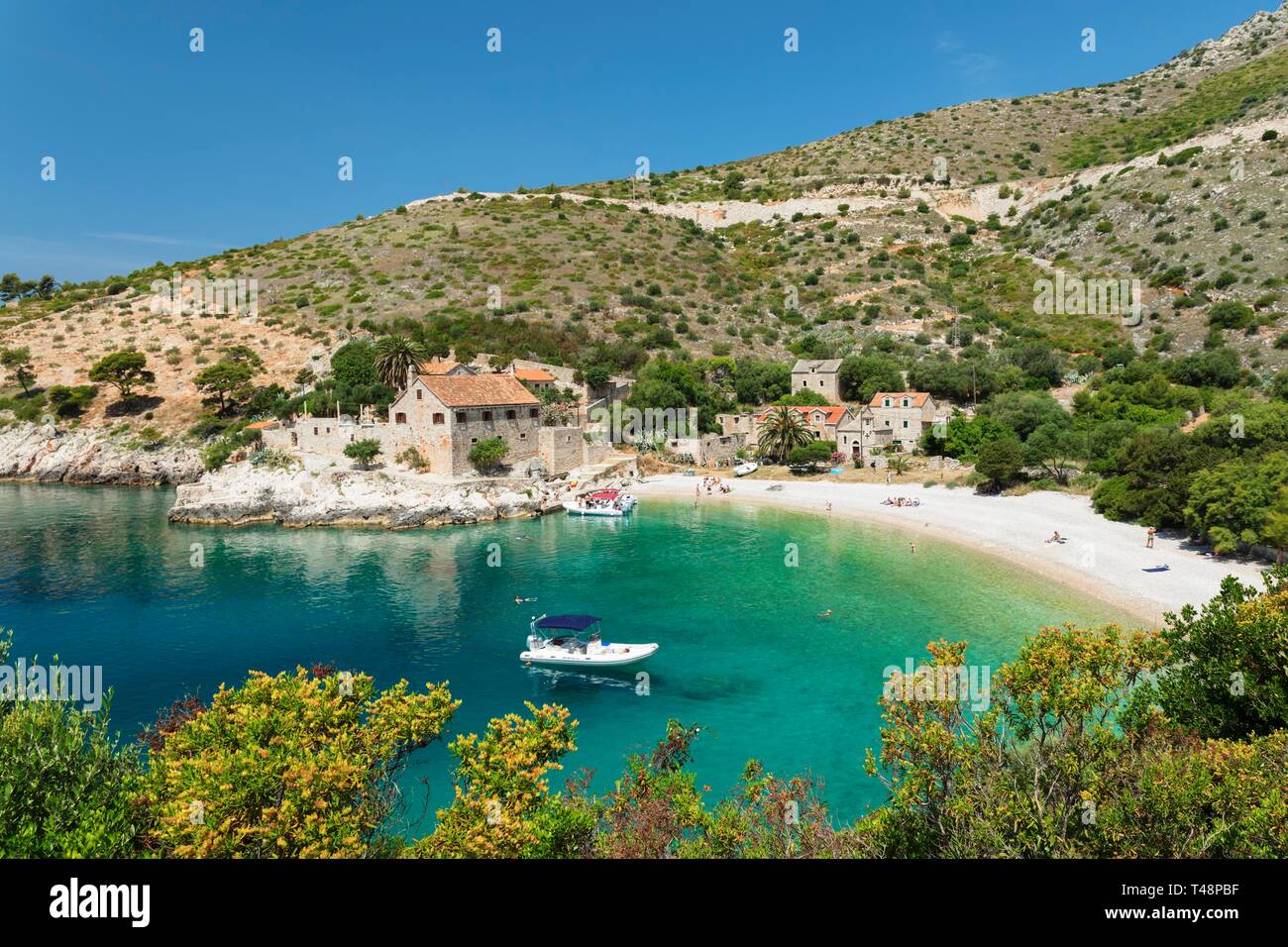 Dubovica bay, turquoise water and beach, island of Hvar, Adriatic Sea, Dalmatia, Croatia Stock Photo