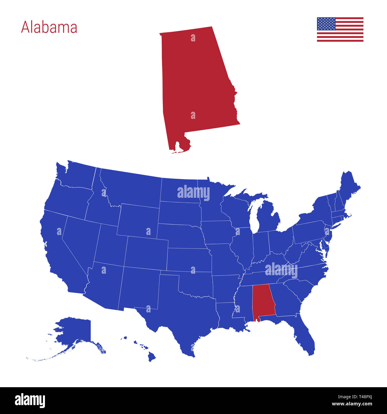 The State Of Alabama Is Highlighted In Red Blue Map Of The United The State Of Alabama Is Highlighted In Red Blue Map Of The United States Divided Into Separate States Map Of The Usa Split Into Individual States T48PXJ