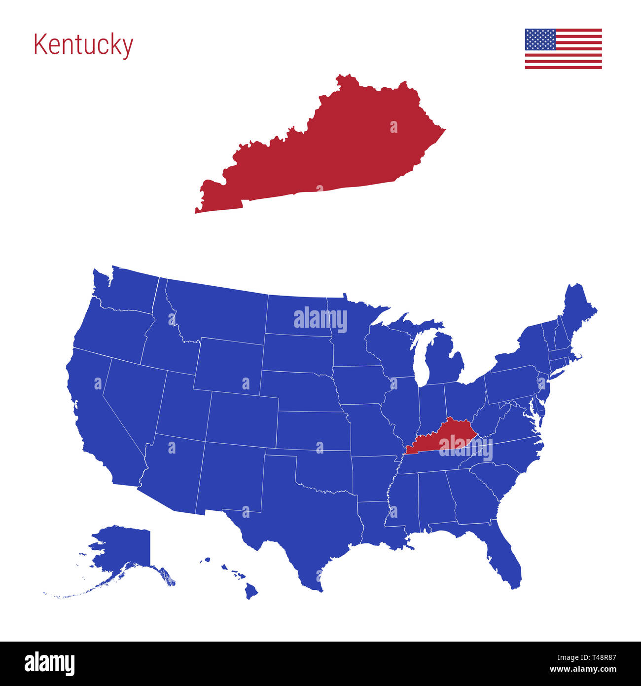 The State Of Kentucky Is Highlighted In Red Blue Map Of The