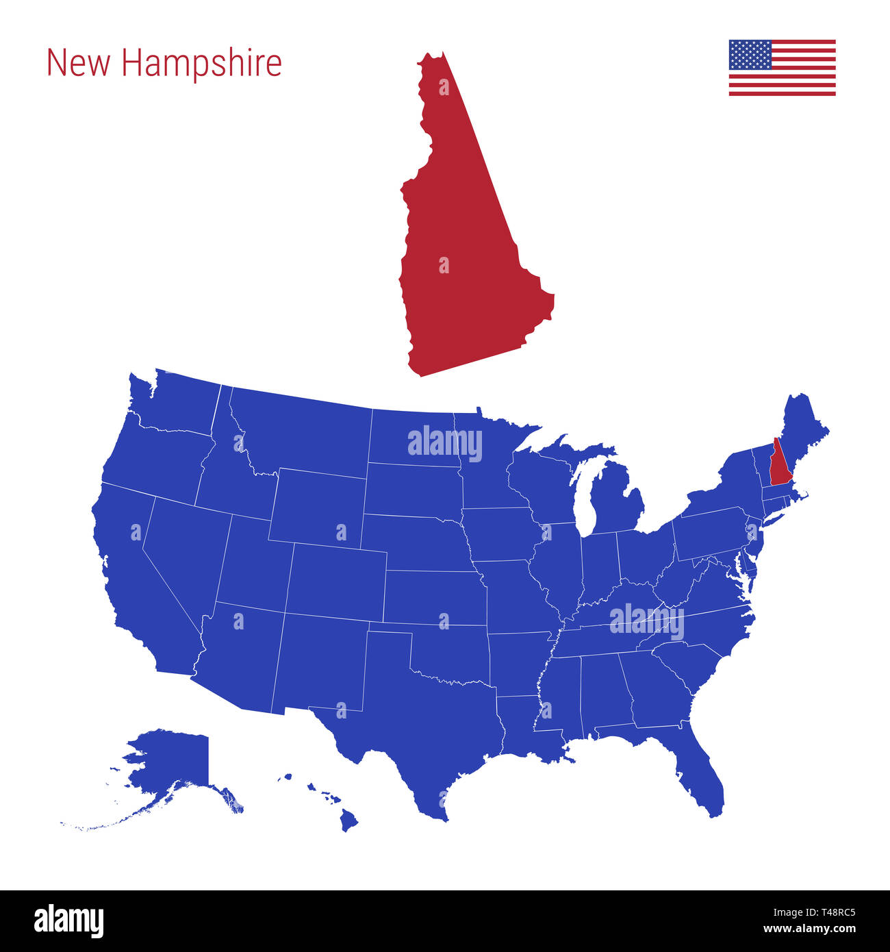 The State Of New Hampshire Is Highlighted In Red Blue Map Of The