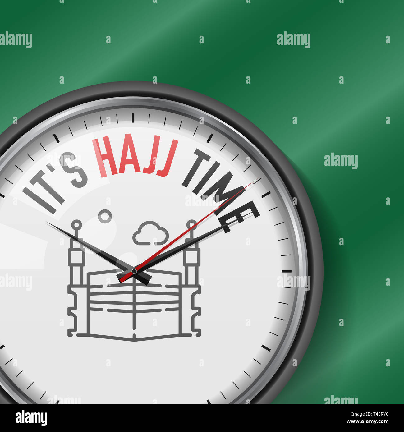 It's Hajj Time. White Clock with Motivational Slogan. Analog Metal