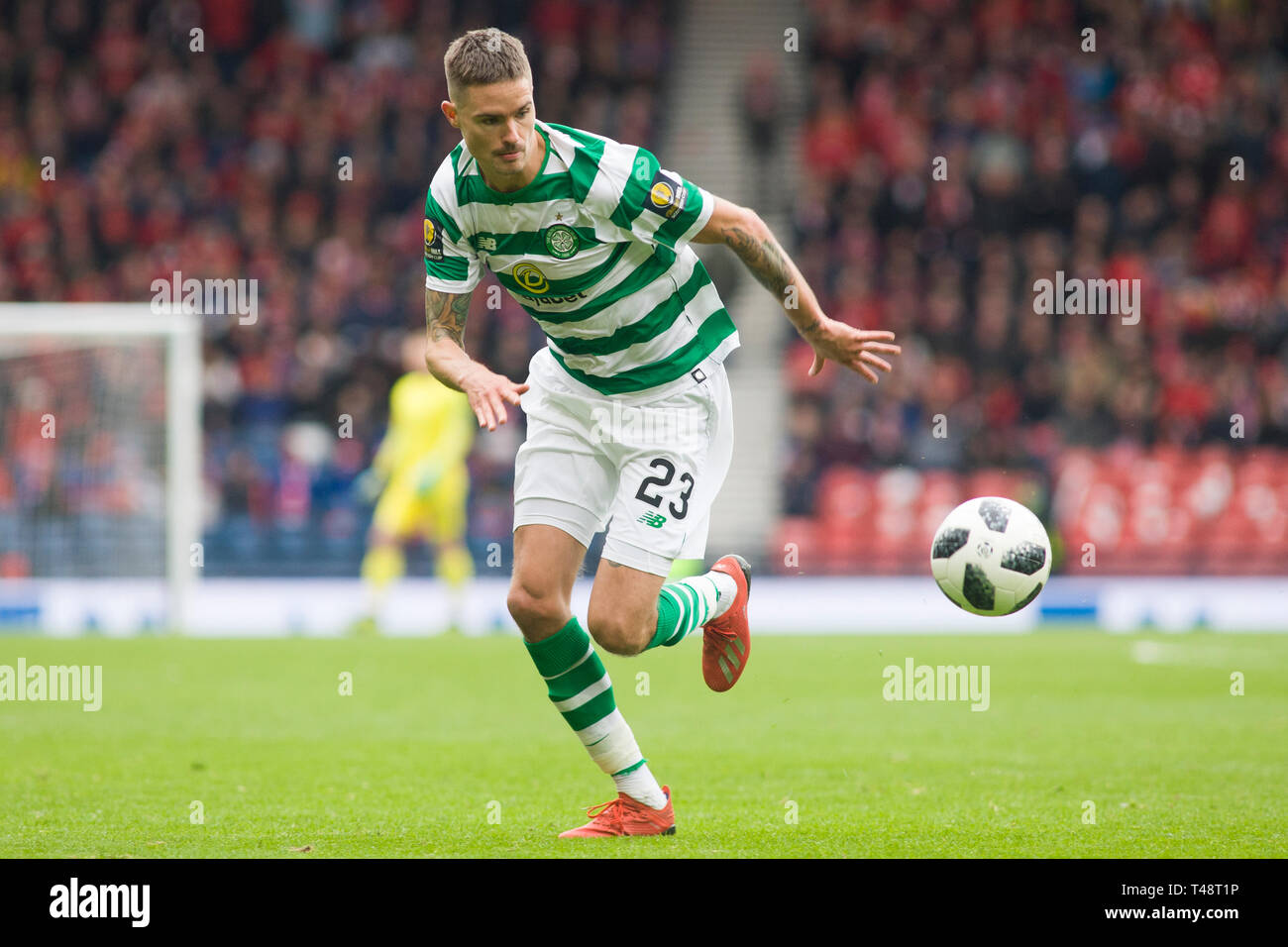 Glasgow, Scotland - April 14 2019. Mikael Lustig of Celtic during the William Hill Scottish Cup semi final between Celtic and Aberdeen at Hampden Park Stock Photo