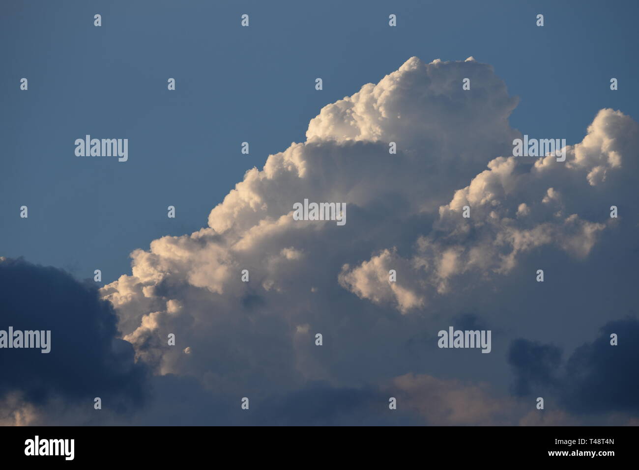 Huge towering cumulus clouds back and side lighting Stock Photo
