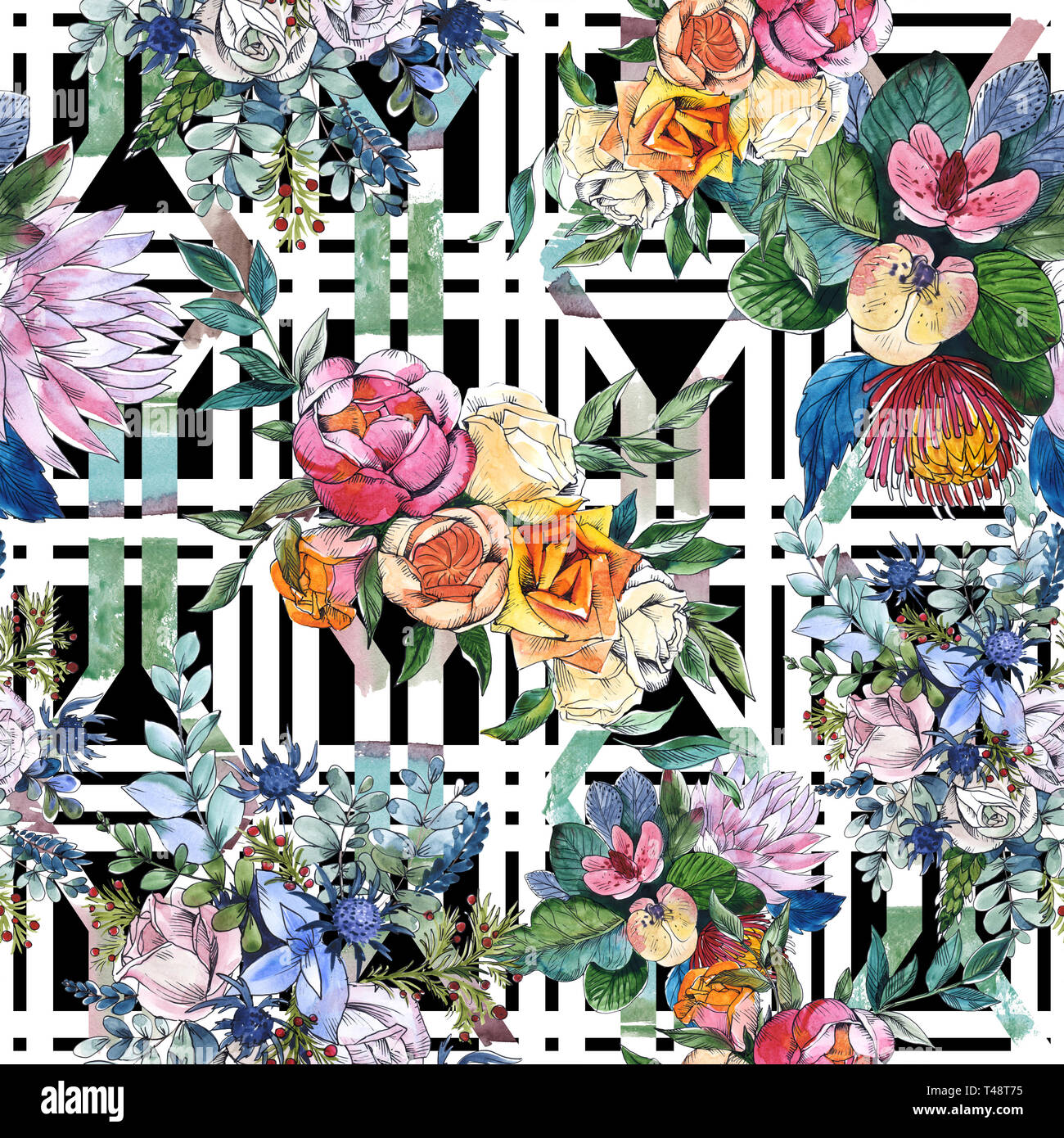 Wildflowers bouquet floral botanical flowers. Watercolor background ...