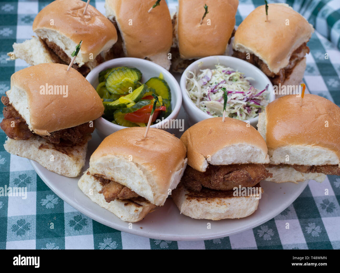 Chicken Sandwich platter at Shady Grove in Austin, Texas Stock Photo