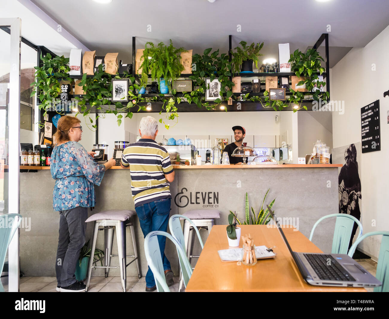 Madeira, Portugal - October 31, 2018: People at Legs Eleven coffee shop  in Funchal, the capital of Madeira, Portugal Stock Photo