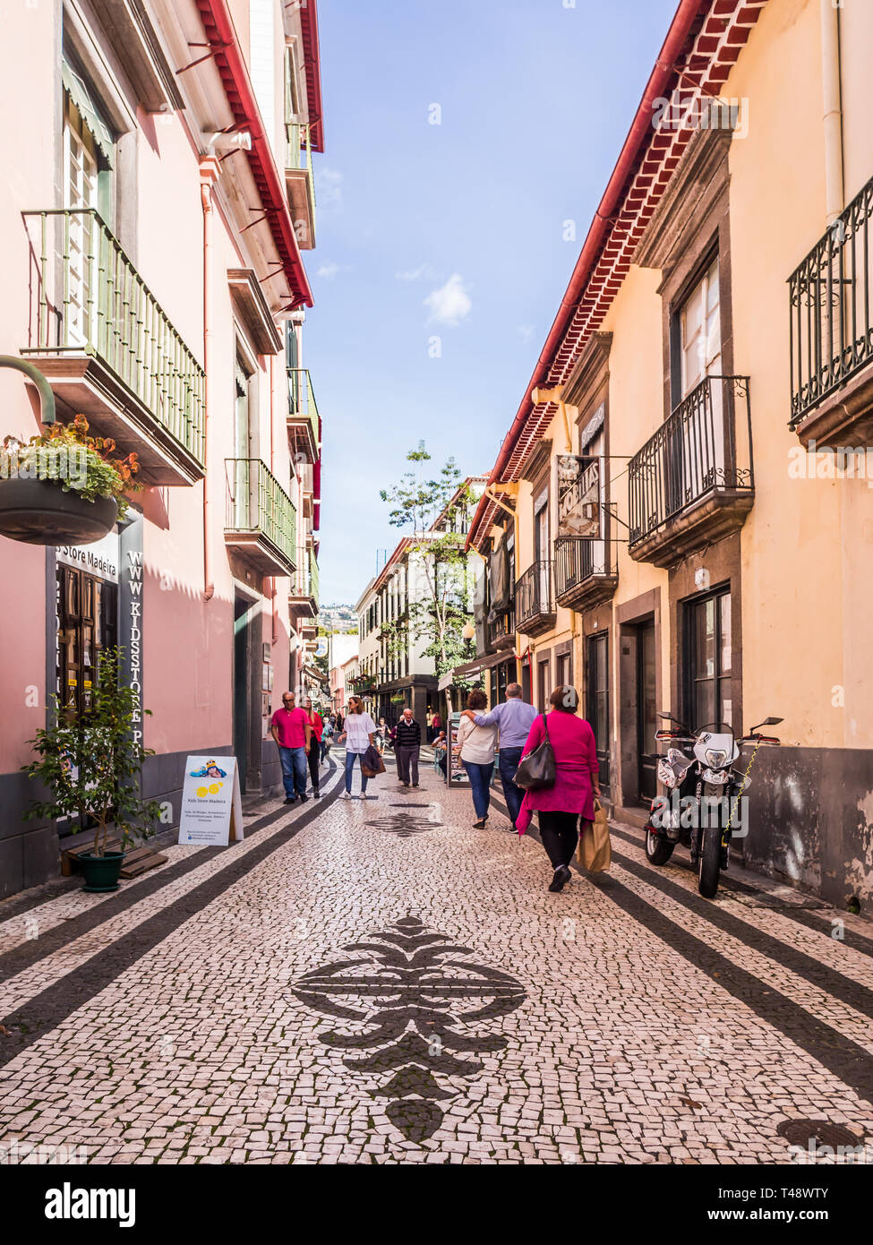 Madeira, Portugal - October 31, 2018: Street in the historical part of Funchal, the capital of Madeira, Portugal. Stock Photo