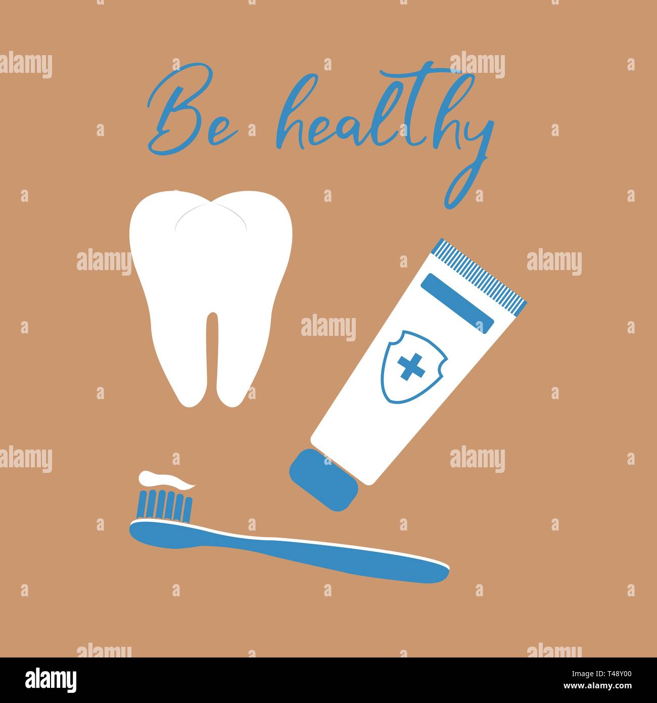 Vector Illustration With Tooth Toothbrush Toothpaste Dental