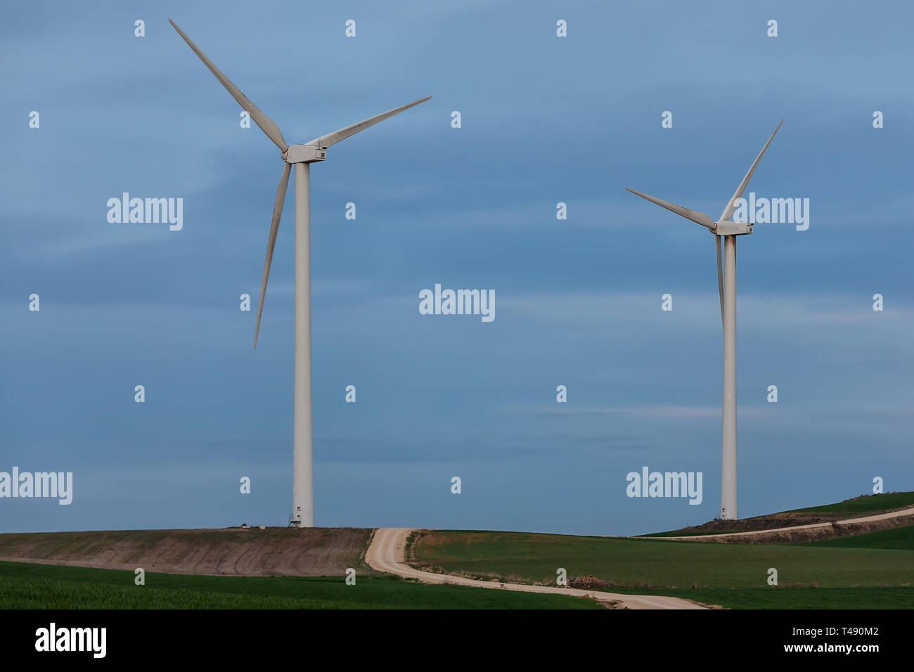 Windmill, windfarm at La brujula in Burgos, Spain Stock Photo