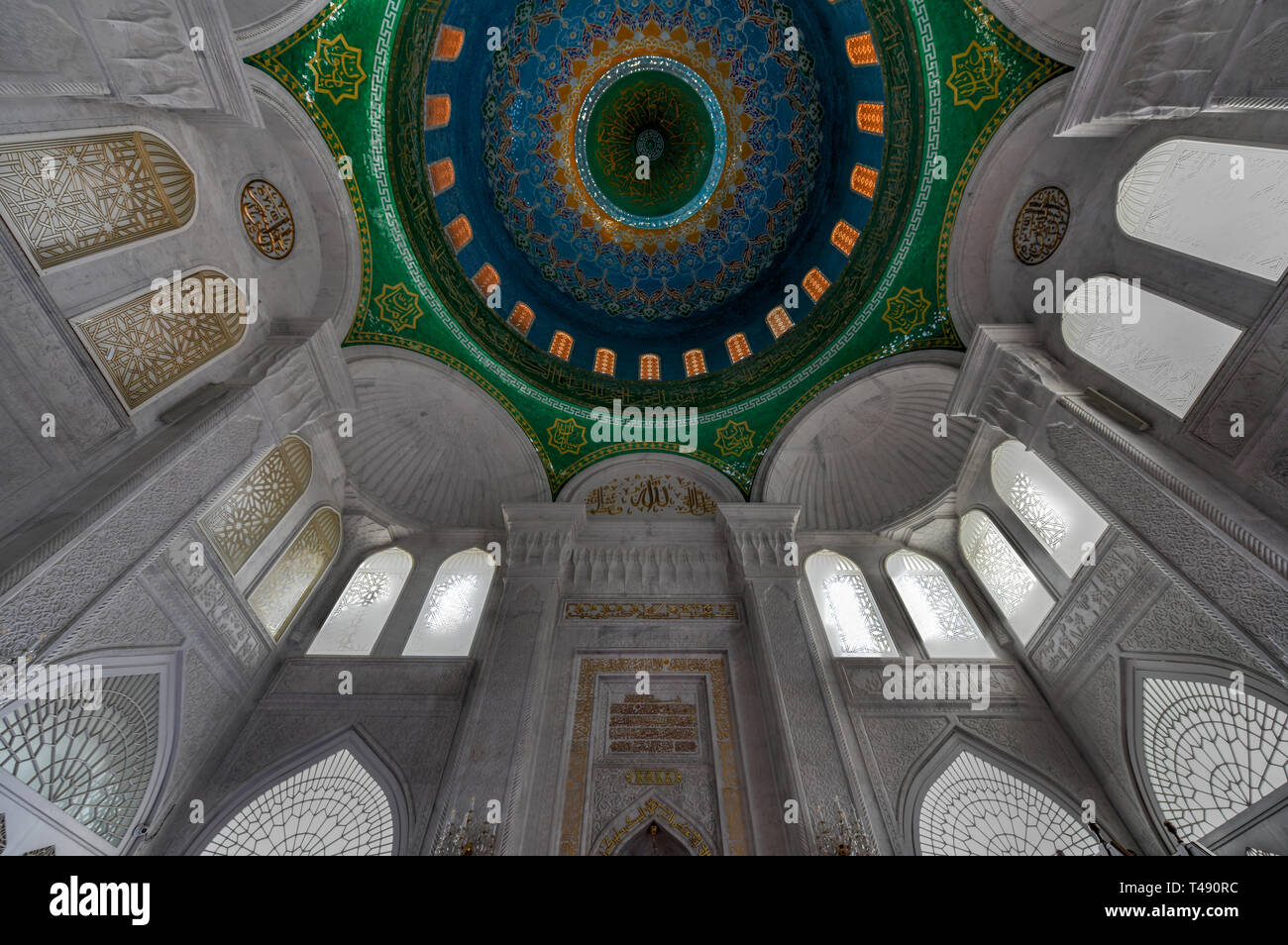 Baku, Azerbaijan - Jul 14, 2018: The Bibi-Heybat Mosque is a historical mosque in Baku, Azerbaijan. The existing structure, built in the 1990s, is a r Stock Photo