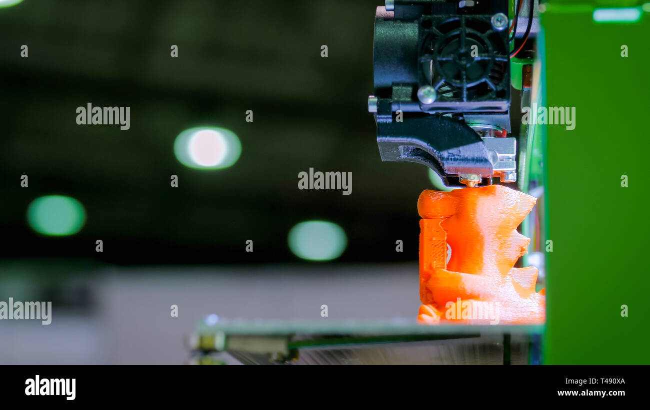 Automatic three dimensional 3D printer machine printing plastic model Stock Photo