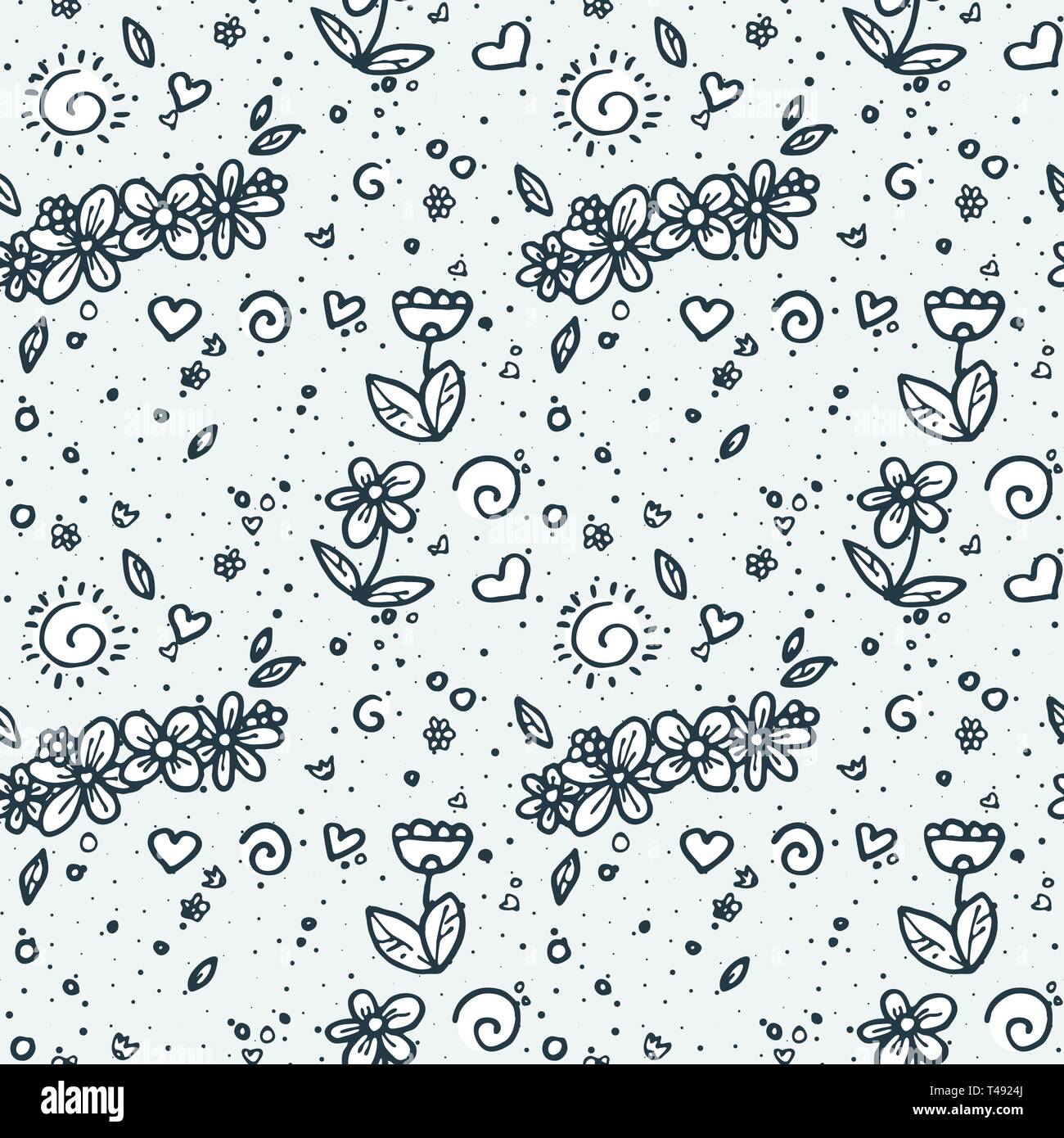 Seamless doodle pattern with cute elements. Endless vector image Stock ...