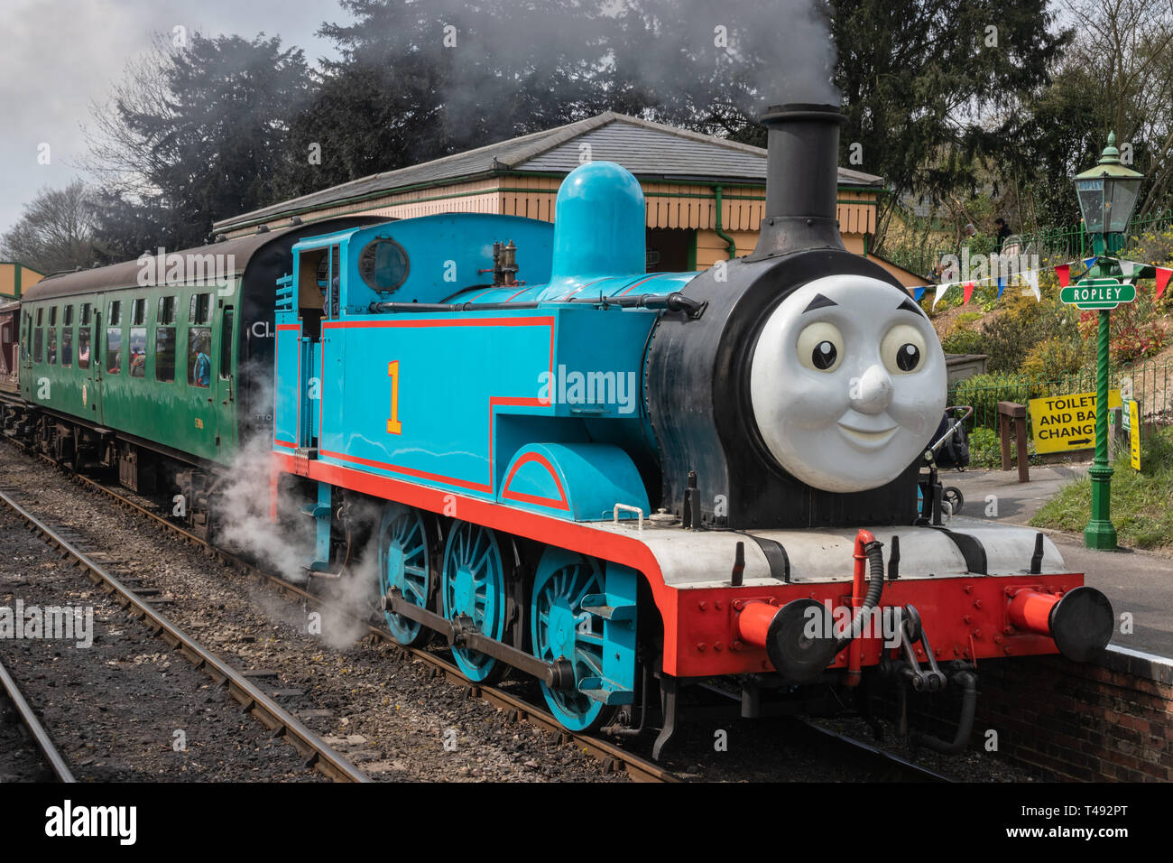 Thomas the tank engine at Ropley station on the mid Hants Railway Stock Photo