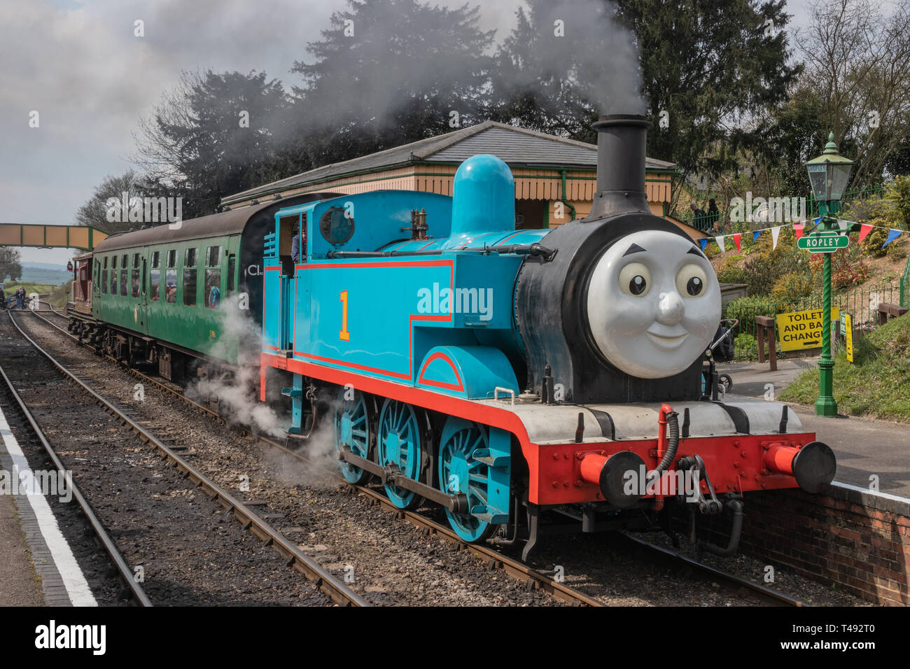 Thomas the tank engine at Ropley station on the mid Hants Railway Stock Photo