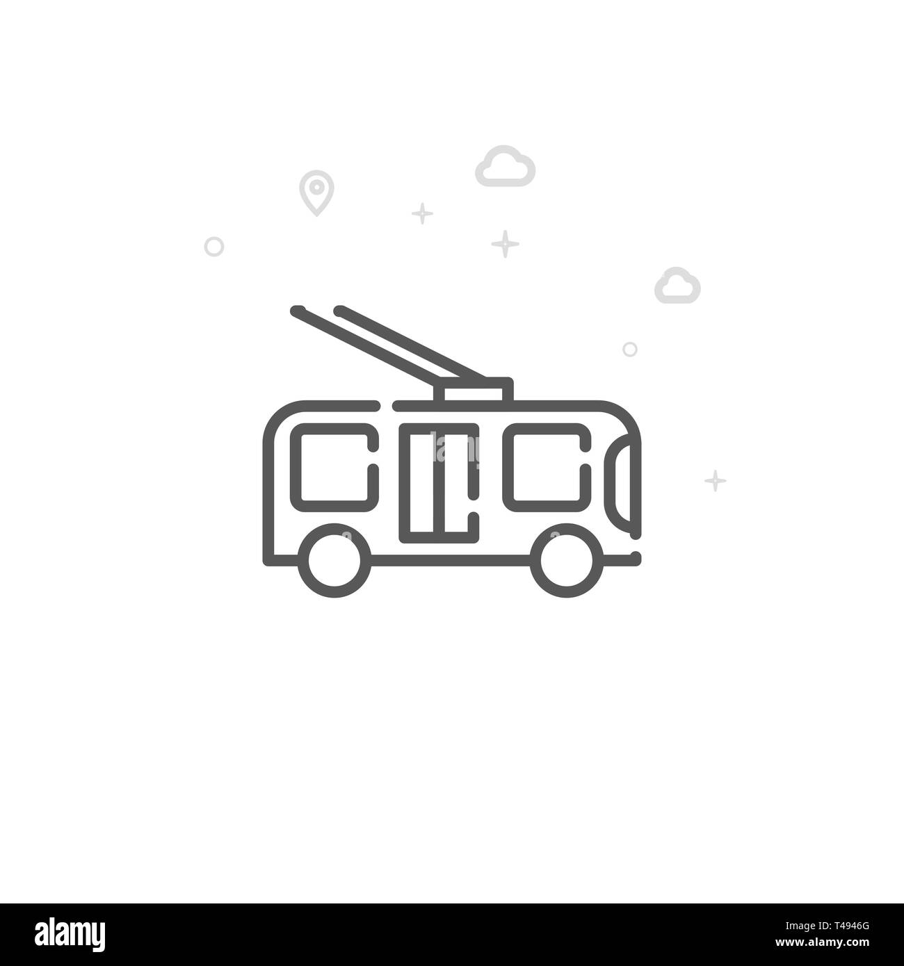 Trolleybus, Trackless Trolley Line Icon. City Urban Transport Symbol, Pictogram, Sign. Light Abstract Geometric Background. Stock Photo