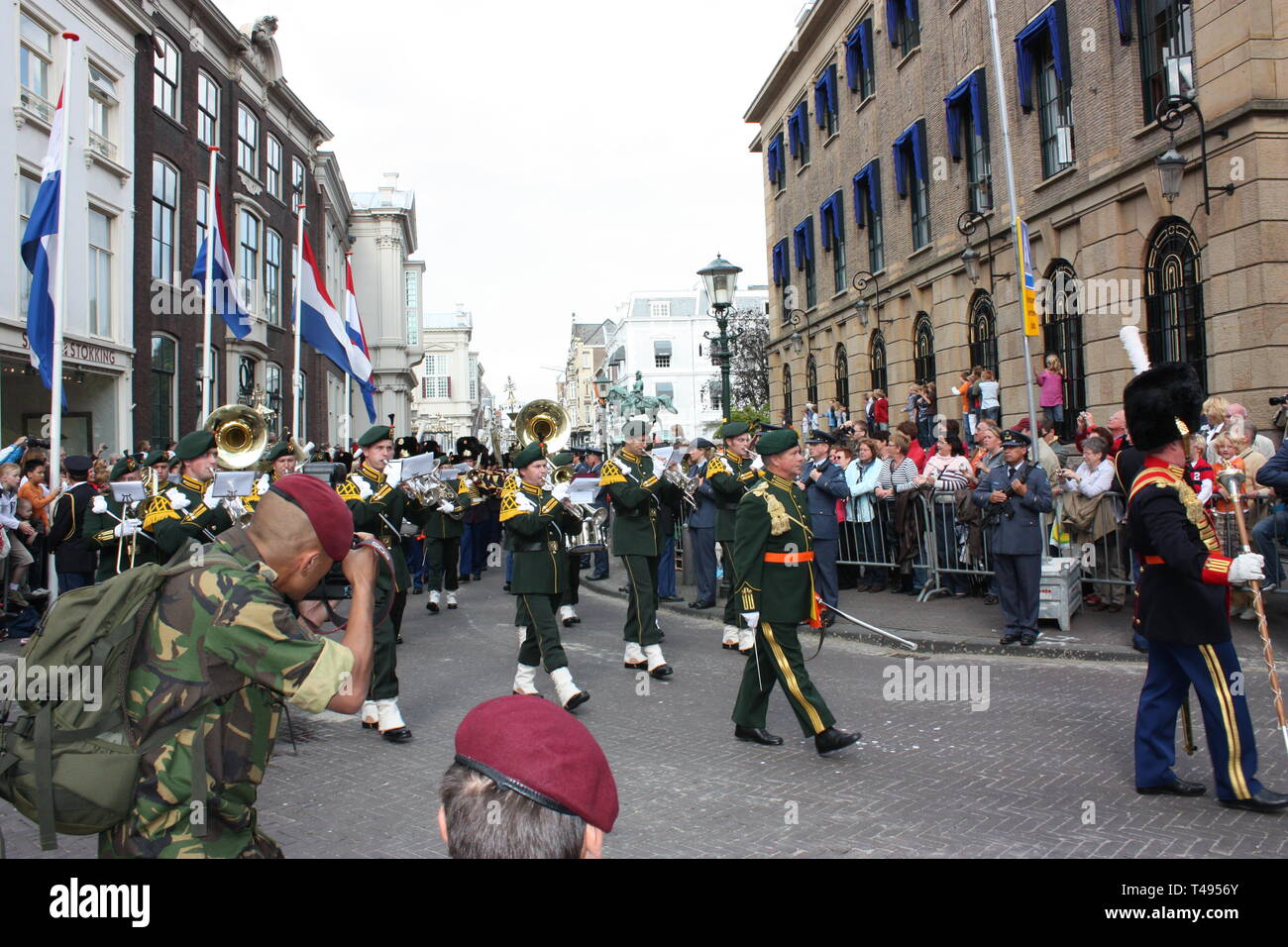 The Central Royal Military Band of the Netherlands Army was marching during the Prinsjesdag Procession in The Hague, South Holland, Netherlands. Stock Photo