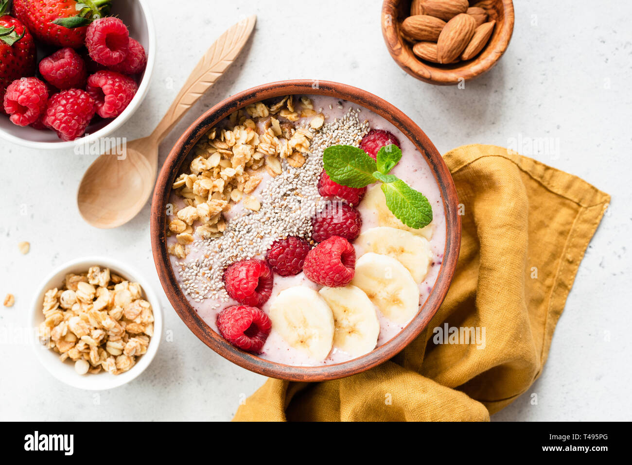 Acai smoothie bowl with superfood. Fruit smoothie with banana