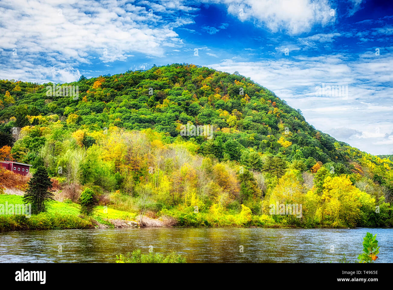 The housatonic river flowing through sharon connecticut on an overcast