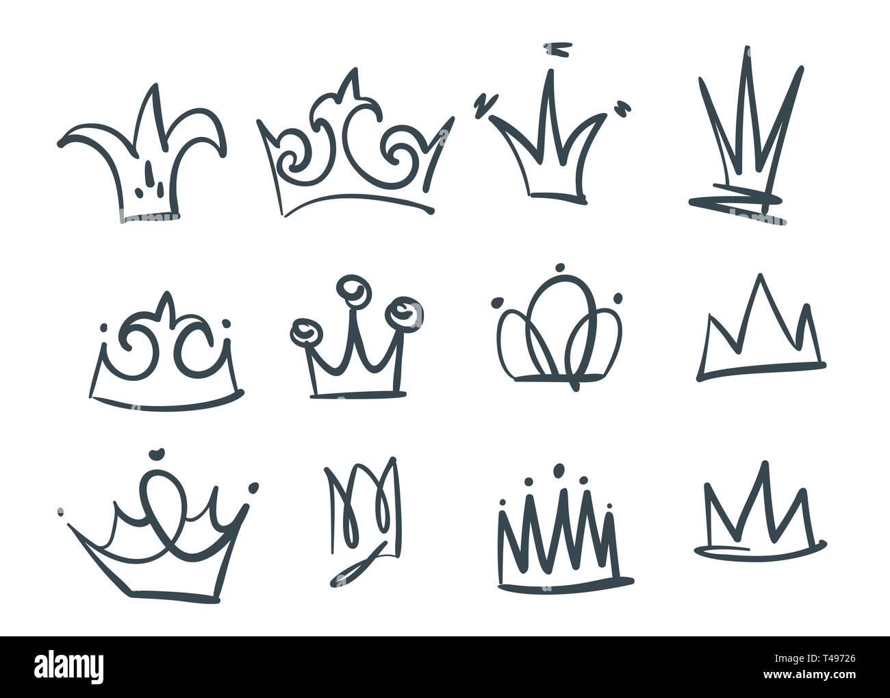 Hand drawn vector doodle set of crowns, isolated on white background ...