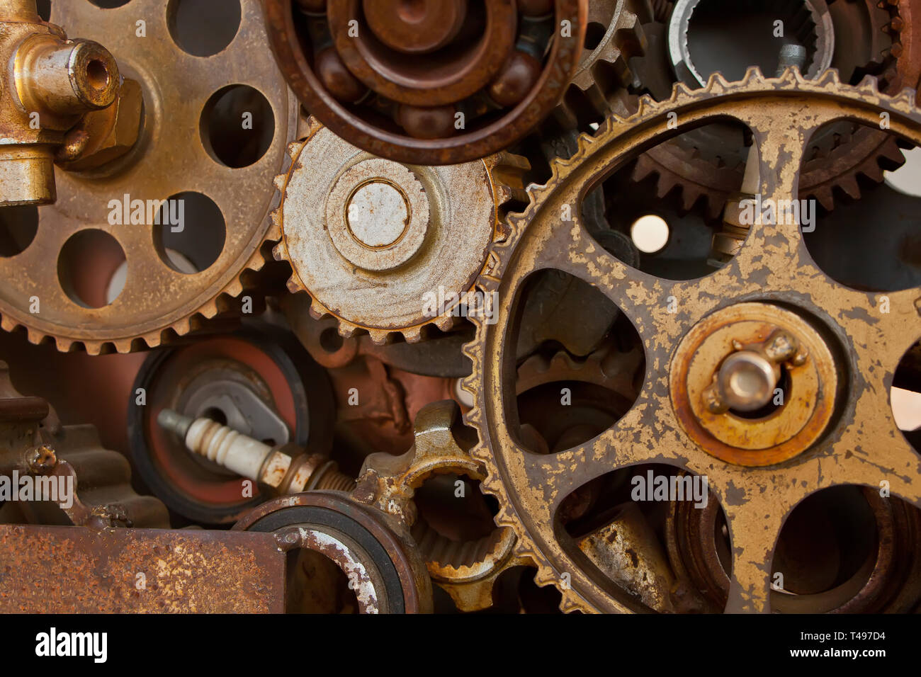 engine gear wheels, closeup view. Retro style Stock Photo - Alamy
