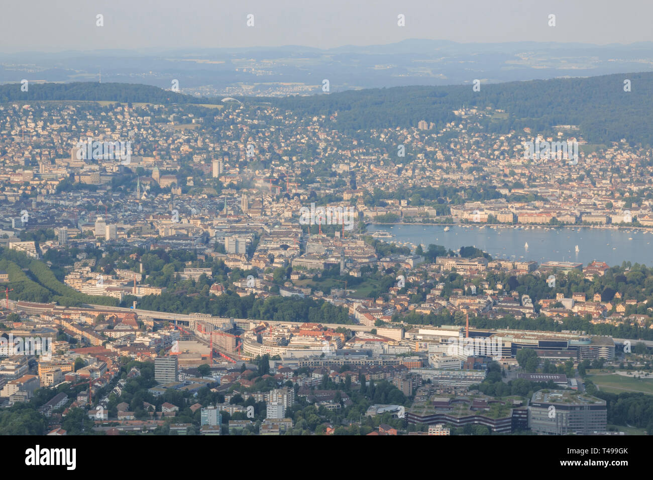 Panorama view of historic Zurich city center with lake, canton of Zurich, Switzerland. Summer landscape, sunshine weather, blue sky and sunny day Stock Photo