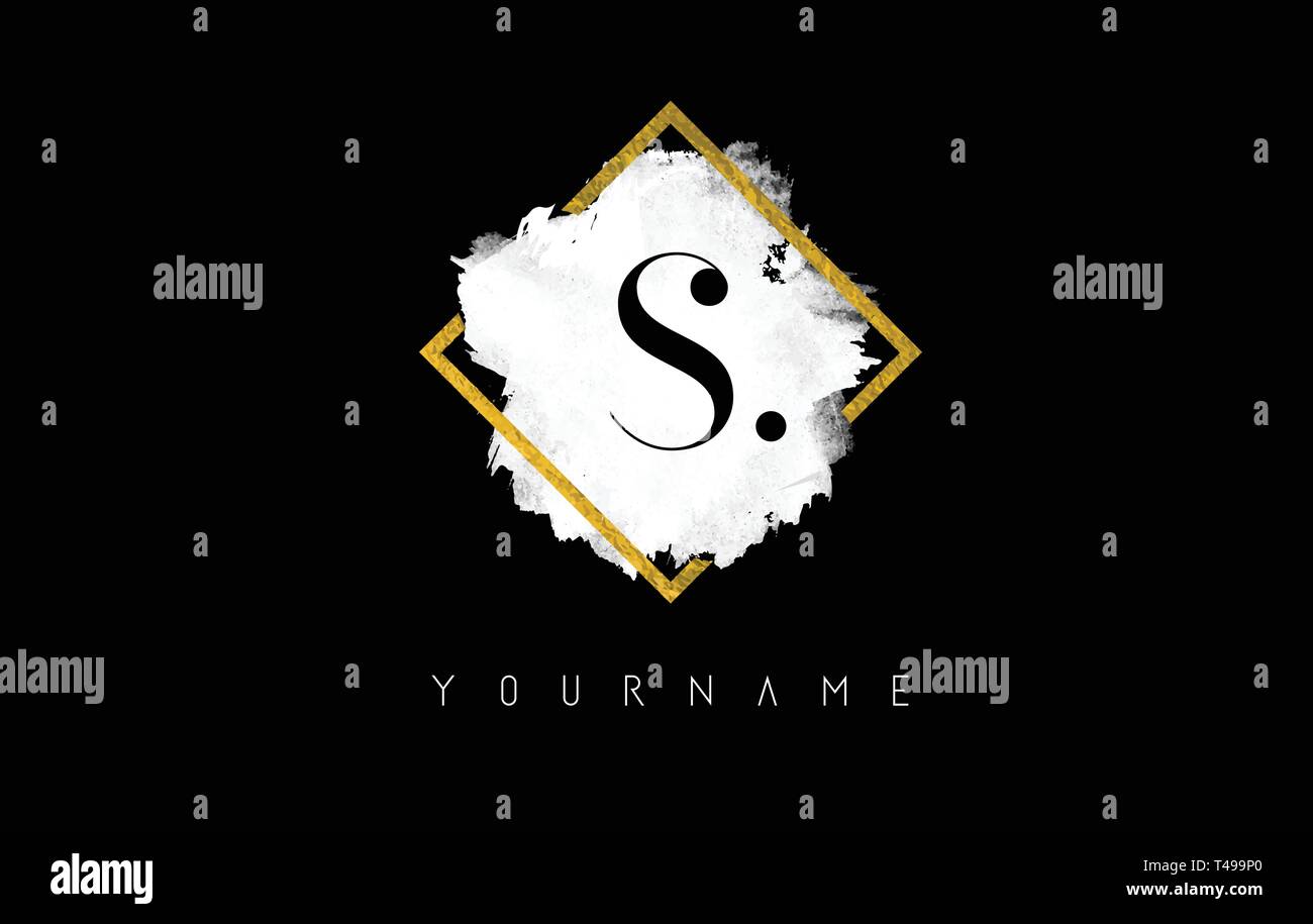 S Letter Logo Design with White ink Stroke over Golden Square Frame ...